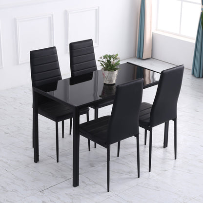 Rectangular Dining Table for 4 People, Modern Kitchen Table with Tabletop Tempered Glass and Metal Legs for Dining Room, Living Room, Black Bar Tables & Dining Tables   at Gallery Canada