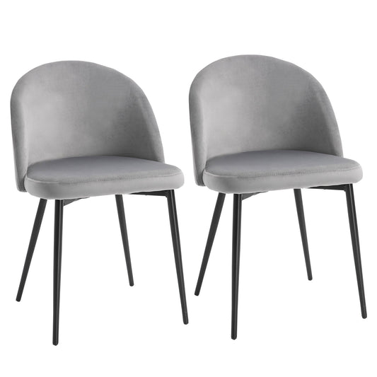 Set of 2 Modern Dining Chairs, Mid-Back Velvet-touch Upholstery Side Chair Table Chair for Living Room Dining Room, Grey - Gallery Canada