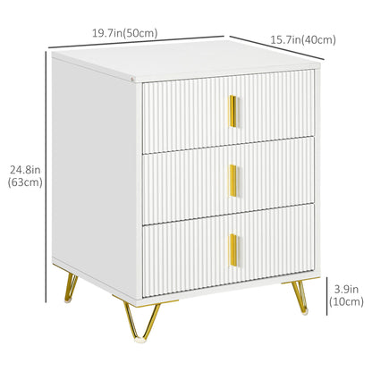 Drawer Chest, 3-Drawer Storage Cabinet Unit with Metal Legs for Living Room, 19.7"x15.7"x24.8", White Storage Cabinets   at Gallery Canada