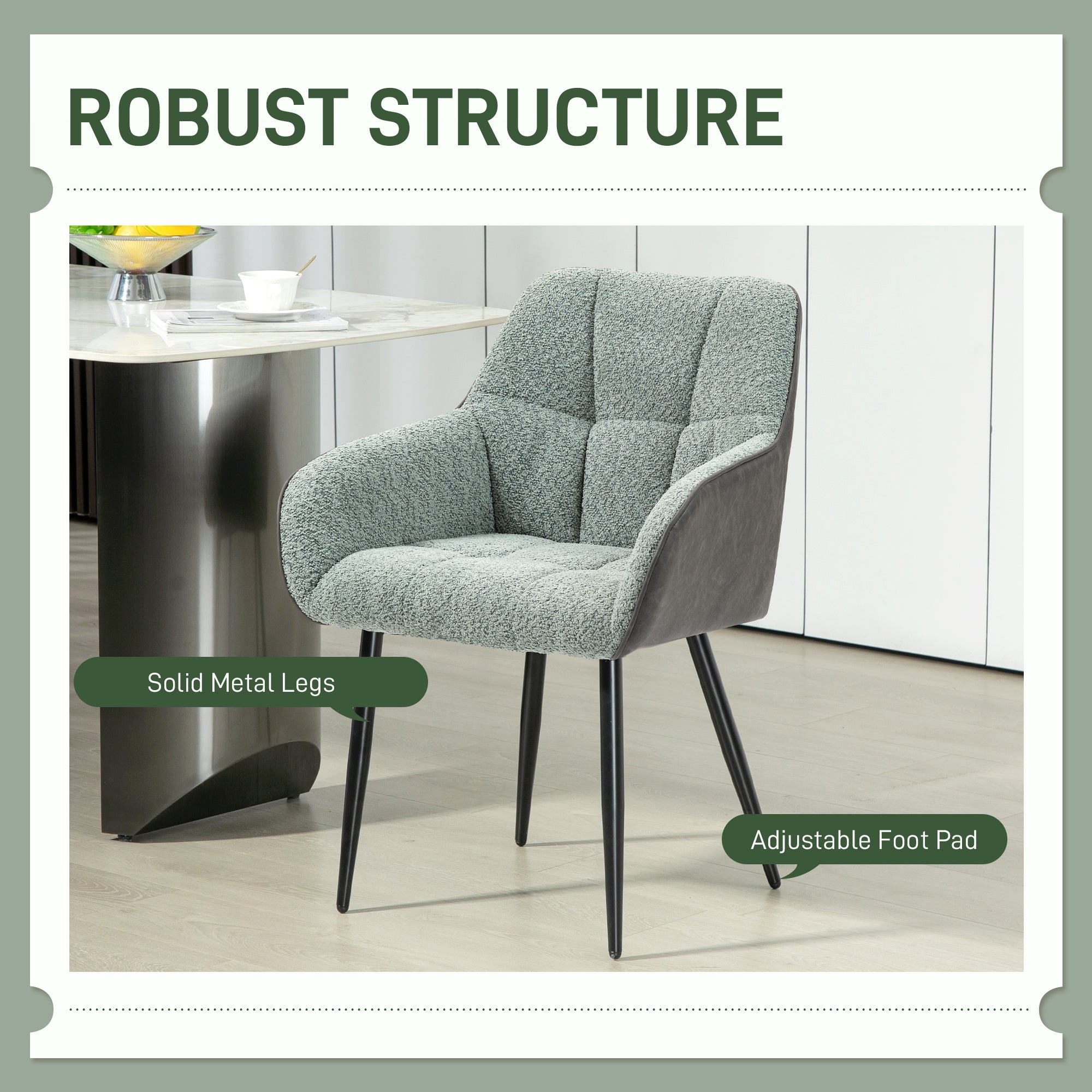 Accent Chair with Foot Pads, Living Room Chair with Chenille Fabric Front and PU Back, Green Accent Chairs   at Gallery Canada