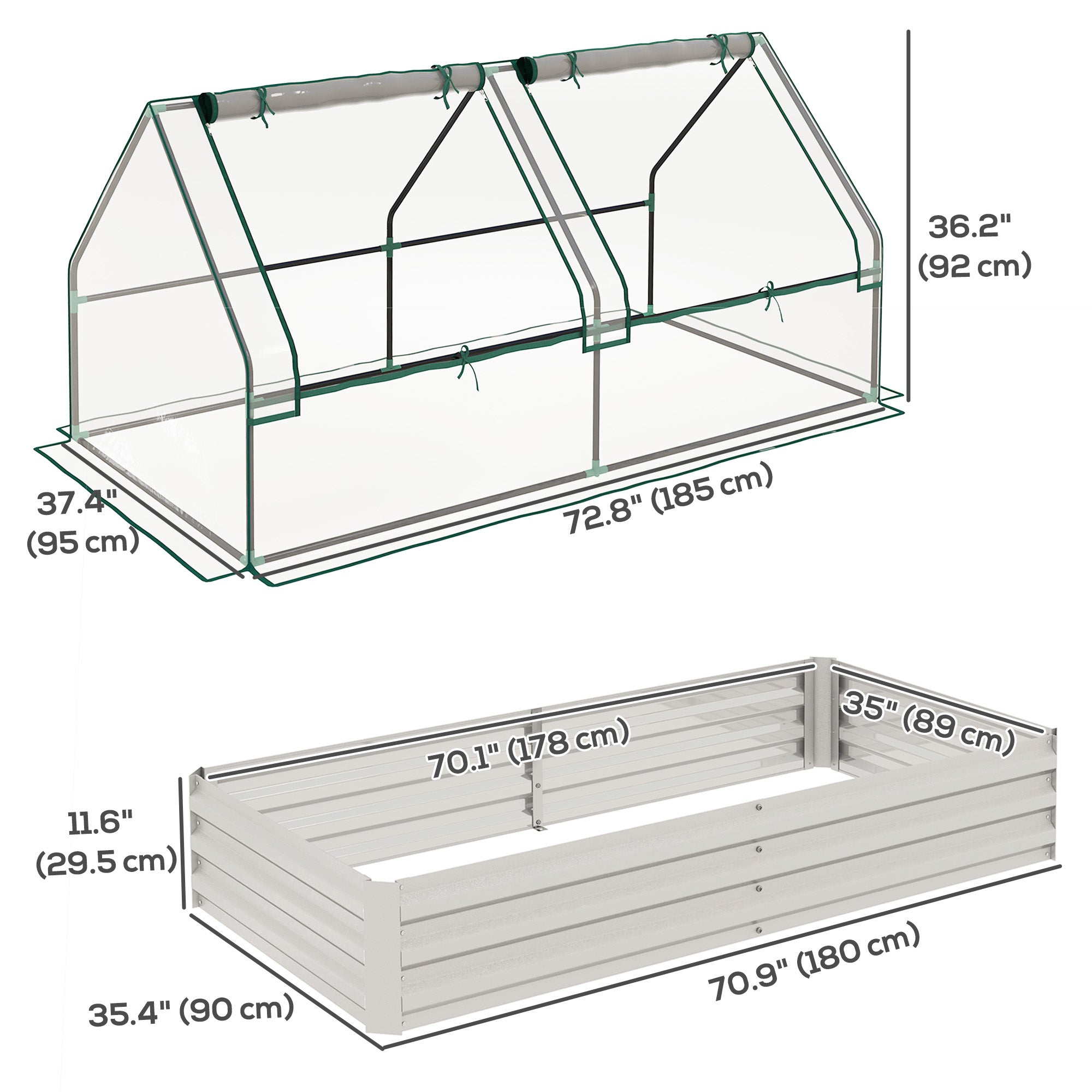 6' x 3' Metal Planter Box with Cover, Raised Garden Bed with Mini Greenhouse for Herbs, Vegetables, Clear and Silver Raised Garden Beds at Gallery Canada