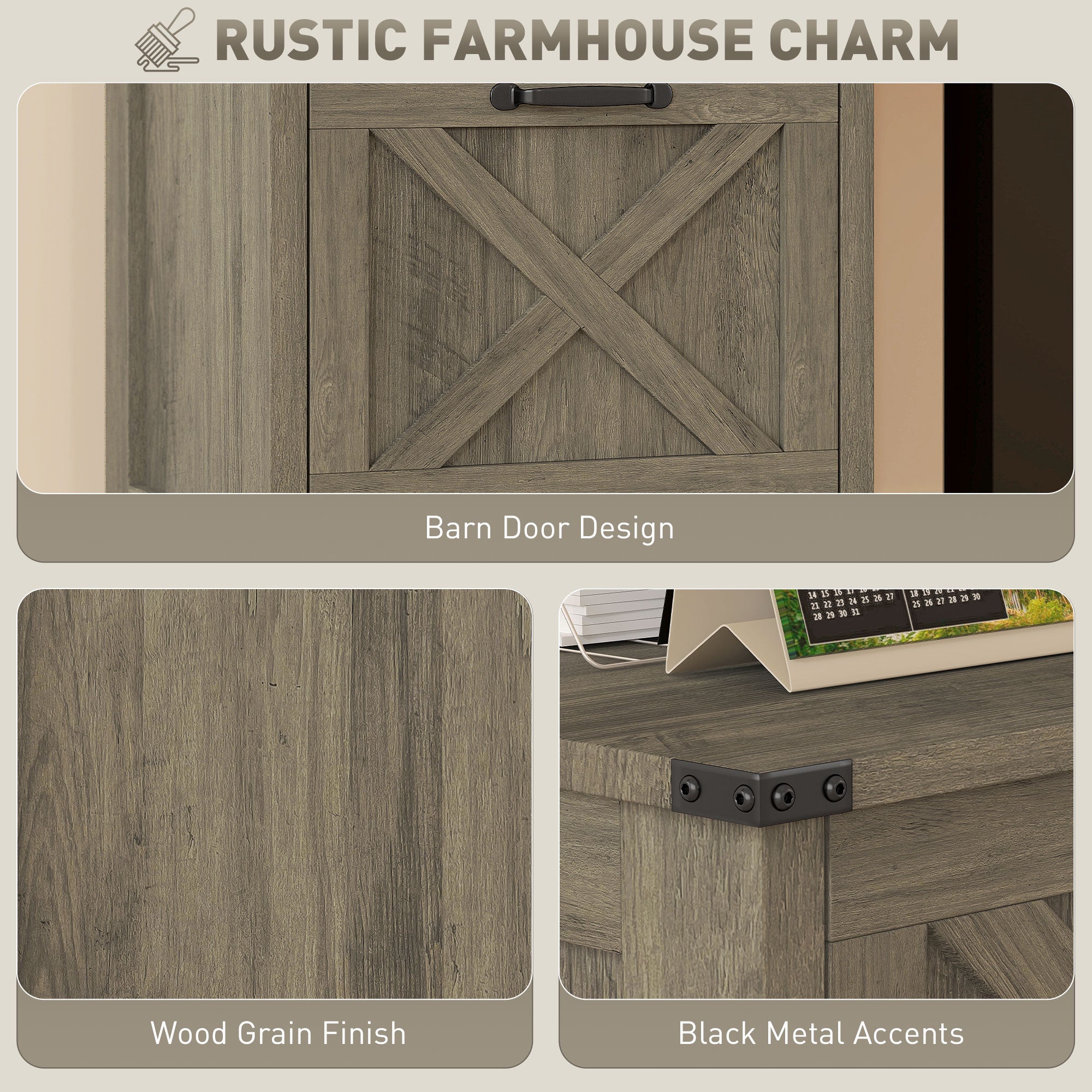 Vertical Filing Cabinet with 3 Drawers, Rustic Farmhouse Office Storage Cabinet for A4, Letter Size, Grey Wash Office Cabinets & Cupboards at Gallery Canada