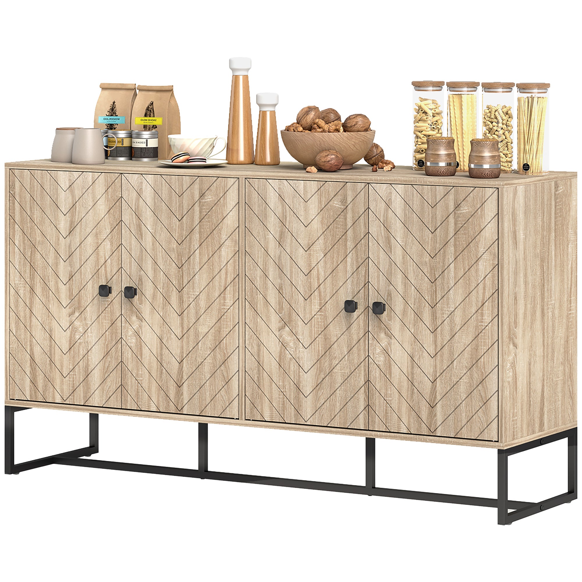 Sideboard Buffet Cabinet with 2 Adjustable Shelves and Steel Base, TV Stand, Coffee Bar Cabinet for Living Room, Oak Storage Cabinets Oak at Gallery Canada