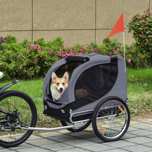 Dog Bike Trailer, Pet Cart, Bicycle Wagon, Travel Cargo, Carrier Attachment with Hitch, Foldable for Travelling, Grey