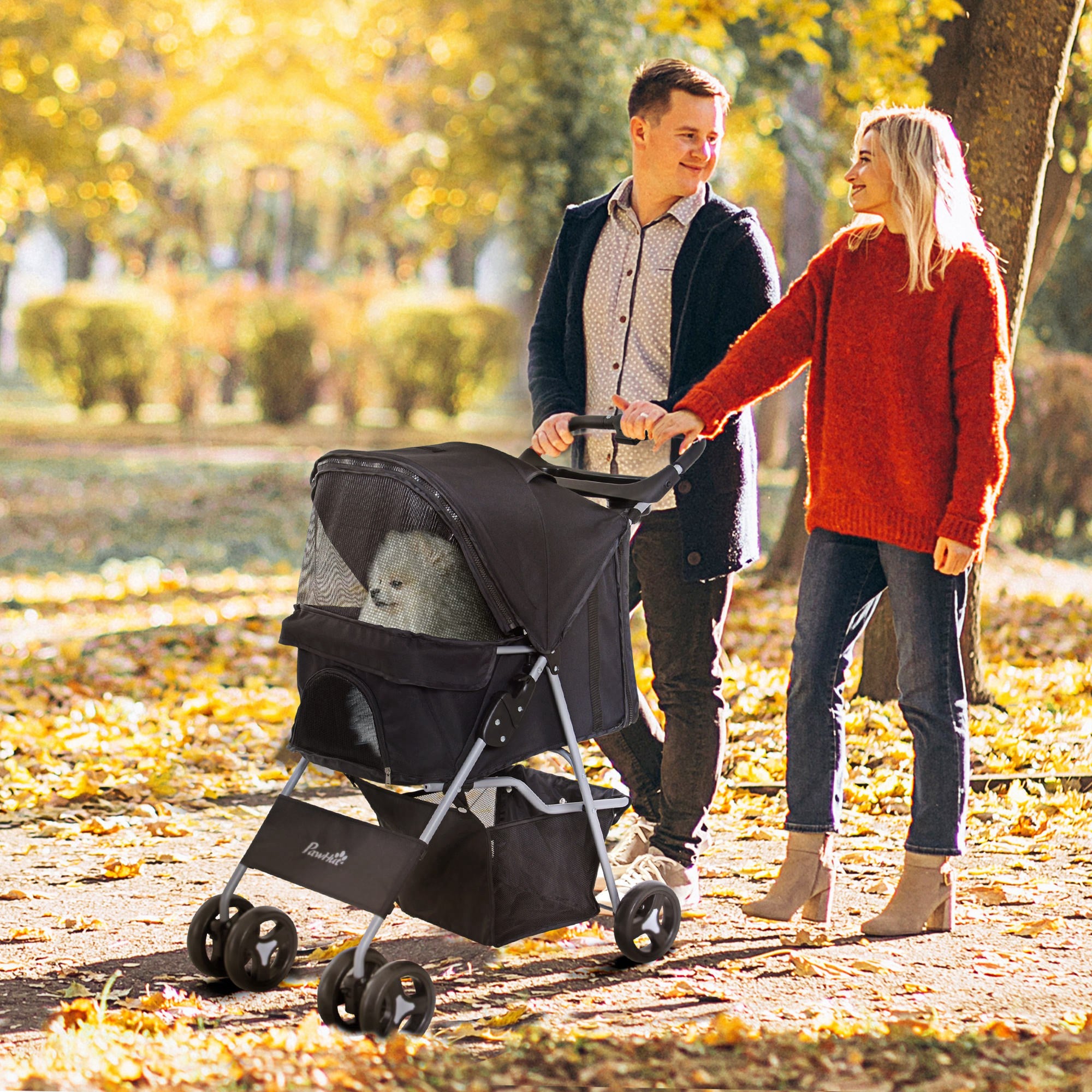 Dog Stroller, Foldable Pet Stroller for XS and Small Dogs and Cats, 4 Wheels Travel Carrier with Cup Holder, Storage Basket, 360° Wwiveling Front Wheels, Black Dog Bike Trailers & Strollers at Gallery Canada