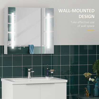 Illuminated Bathroom Mirror Cabinet 650 X 700Hmm LED Bathroom Mirror with Lights Touch Switch, Adjustable Shelf, USB Charge, White Mirror Medicine Cabinets   at Gallery Canada