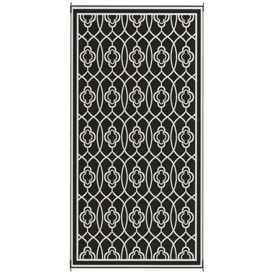 9' x 18' Outdoor RV Rug, Reversible Patio Floor Mat with Carry Bag, Lantern, Black and White Garden Decor at Gallery Canada