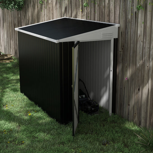 4' x 8' Outdoor Storage Shed Lean to Shed Outdoor Metal Tool Shed with Lockable Door and Air Vents, Dark Grey