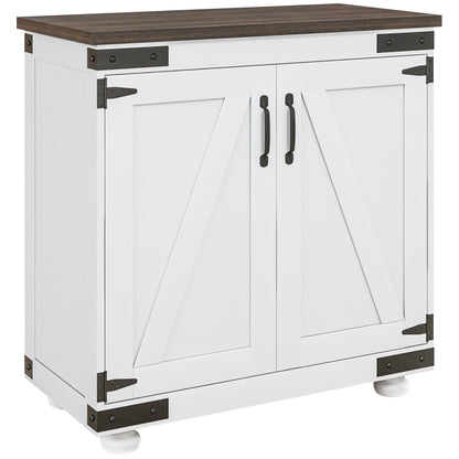 Sideboard Buffet, Kitchen Storage Cabinet with Barn Door and Adjustable Shelves, White and Brown Storage Cabinets   at Gallery Canada