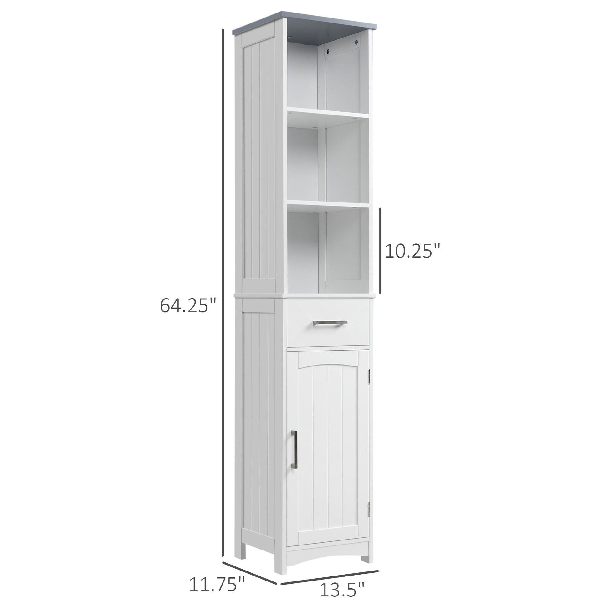 Tall Bathroom Storage Cabinet with 3 Tier Shelf, Cupboard, Drawer, Door, Freestanding Linen Tower, Slim Side Organizer, White Bathroom Cabinets   at Gallery Canada