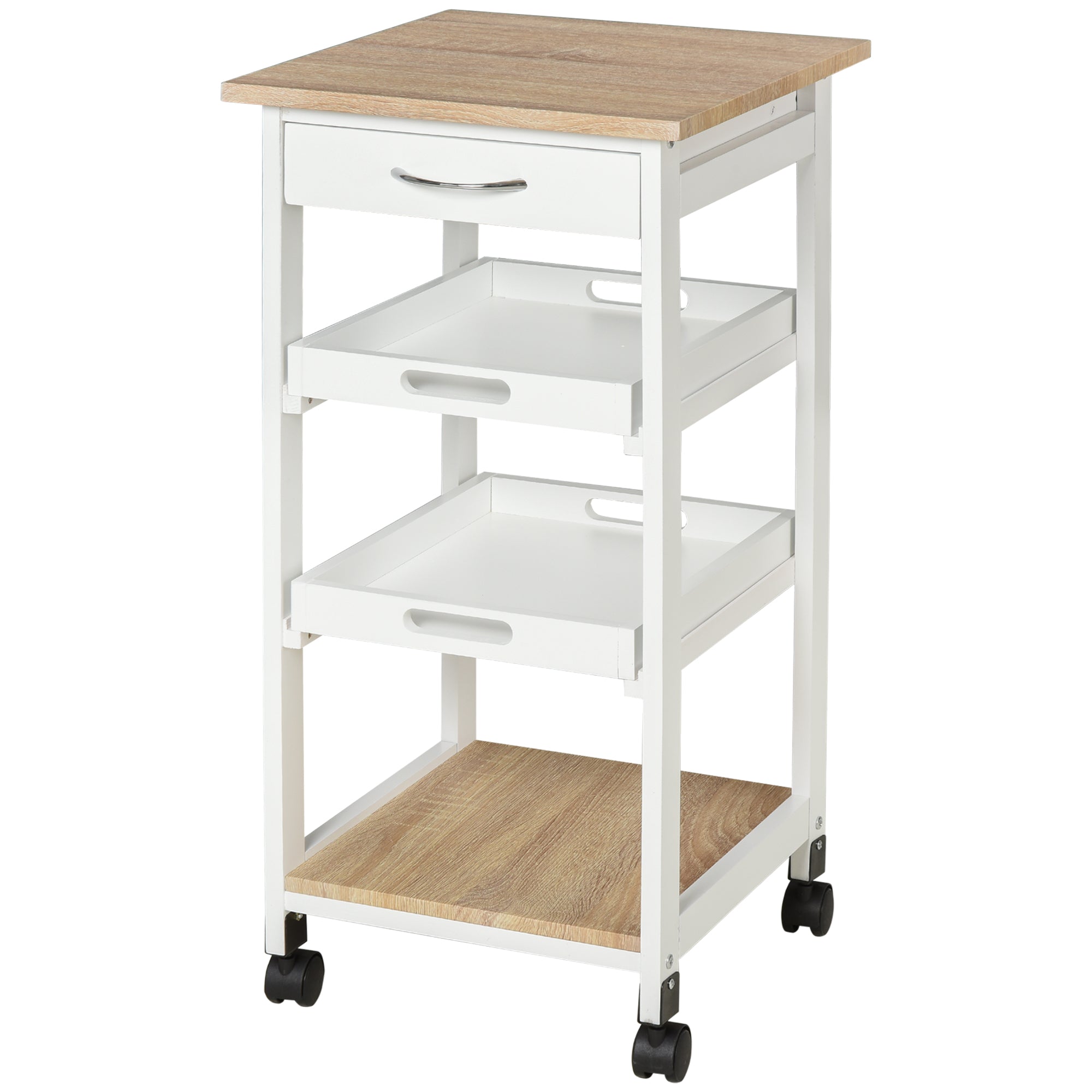 Bar Cart, 4-Tier Kitchen Cart with Removable Serving Tray, Kitchen Shelves on Wheels with Drawer for Dining Room, Living Room, White Kitchen Islands & Kitchen Carts at Gallery Canada