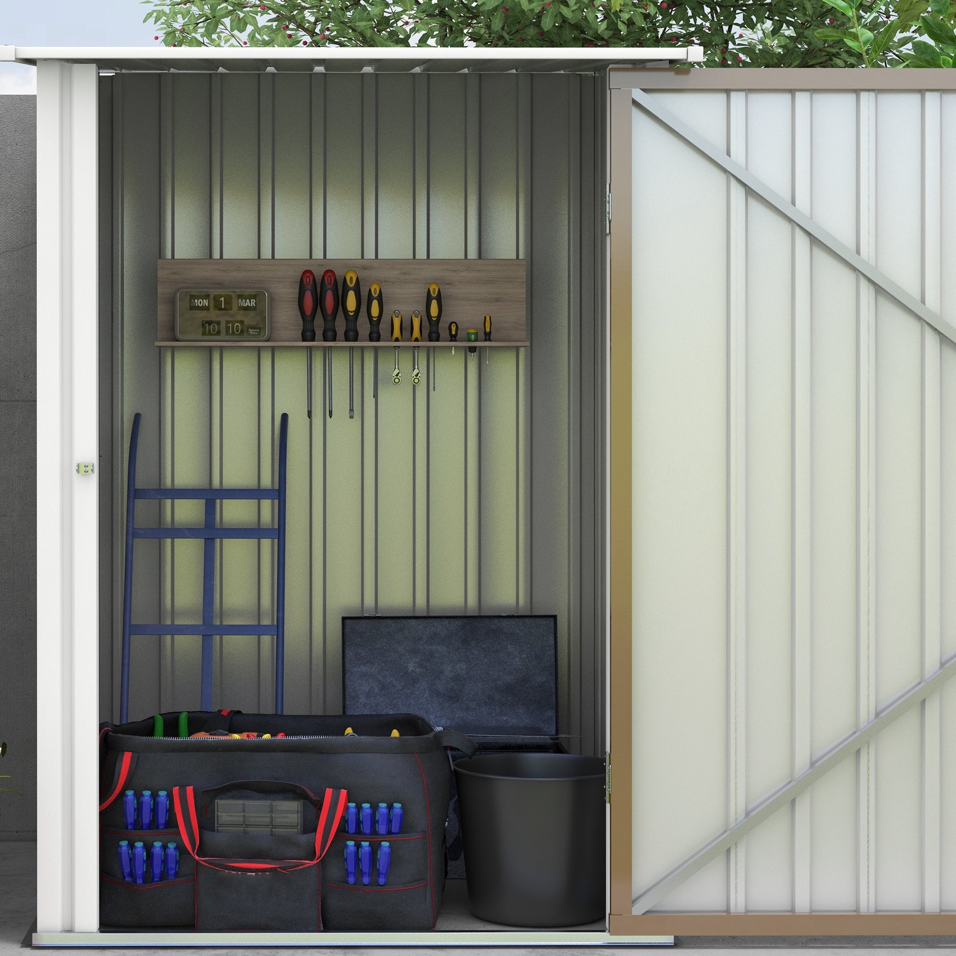 3.3' x 3.4' Lean-to Outdoor Garden Storage Shed, Galvanized Steel with Lockable Door for Patio Brown and White Sheds   at Gallery Canada