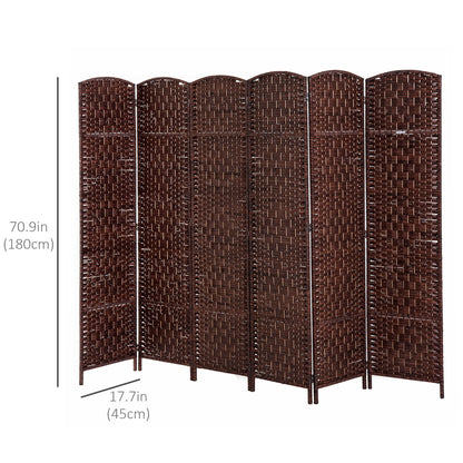 6ft Folding Room Divider, 6 Panel Wall Partition with Wooden Frame for Bedroom, Home Office, Brown Room Dividers   at Gallery Canada