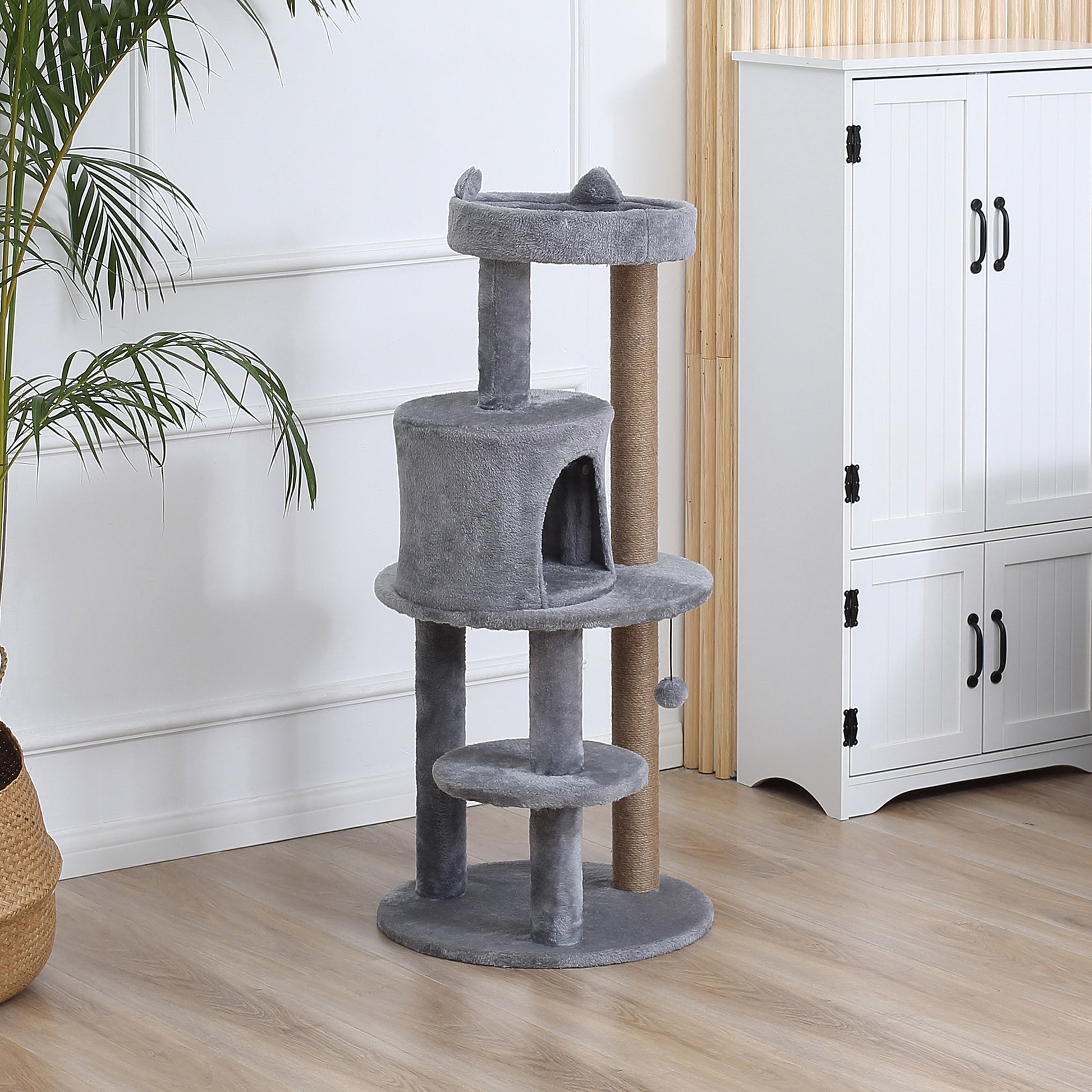 41" Cat Tree Tower with Condo, Scratching Posts and Hanging Ball, Grey Cat Towers   at Gallery Canada