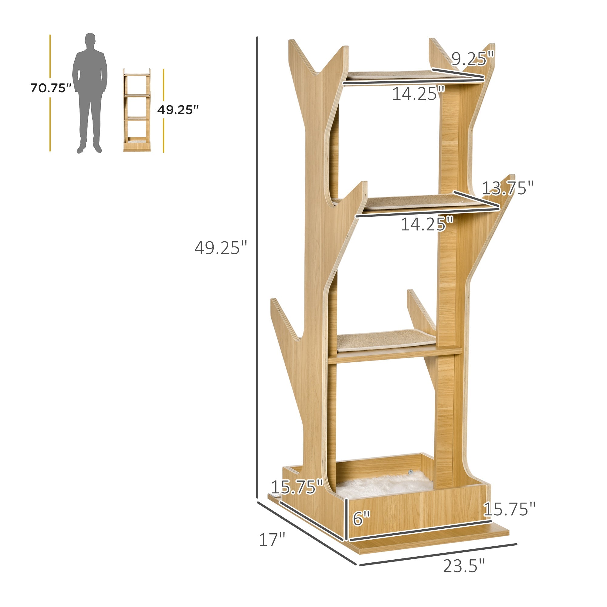 4-level Platform Cat Tree with Resting House, Activity Center for kittens, Cat Tower Furniture with Cushion, Oak Cat Towers   at Gallery Canada