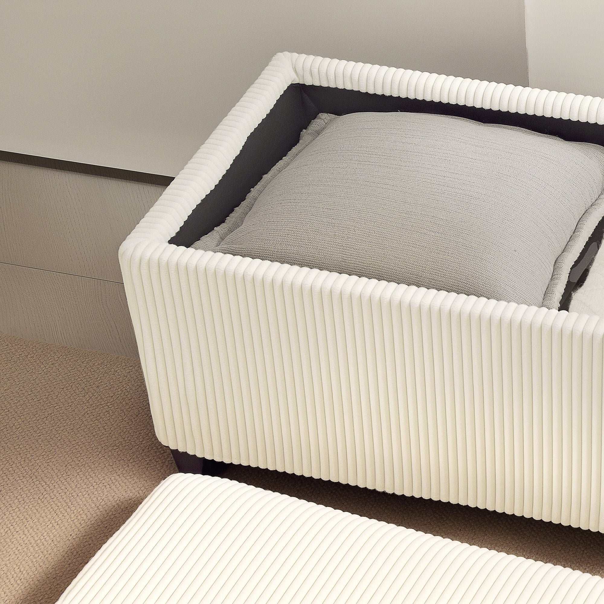 44 Inches Ottoman with Storage, Lid, Legs, Corduroy End of Bed Bench for Living Room, Bedroom, Entryway, Beige Storage Ottomans & Benches at Gallery Canada