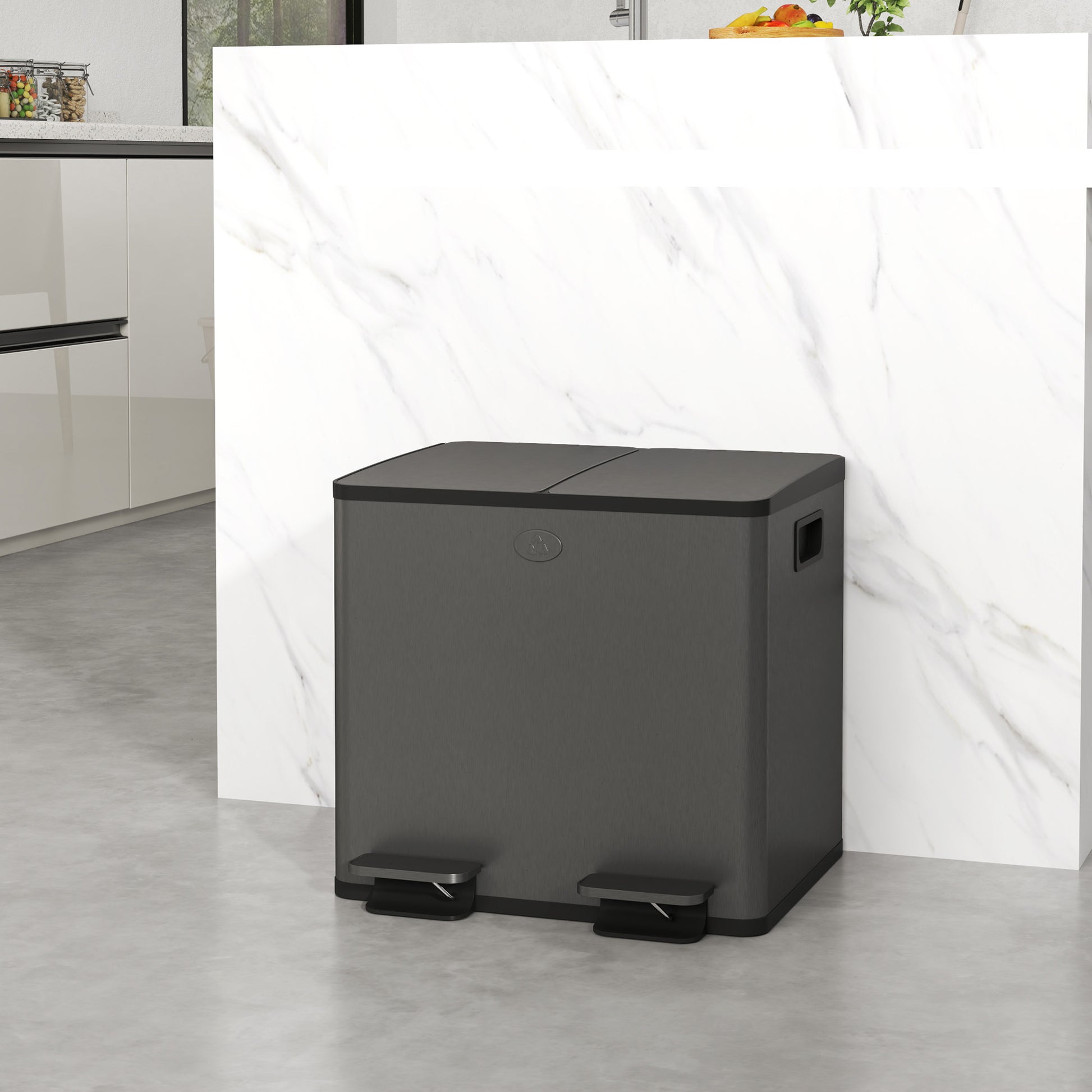 Dual Garbage Bin, Soft-Close Trash Can with Foot Pedal, 2 x 15 Liter Garbage Can with Removable Inner Buckets, Black Household Supplies at Gallery Canada