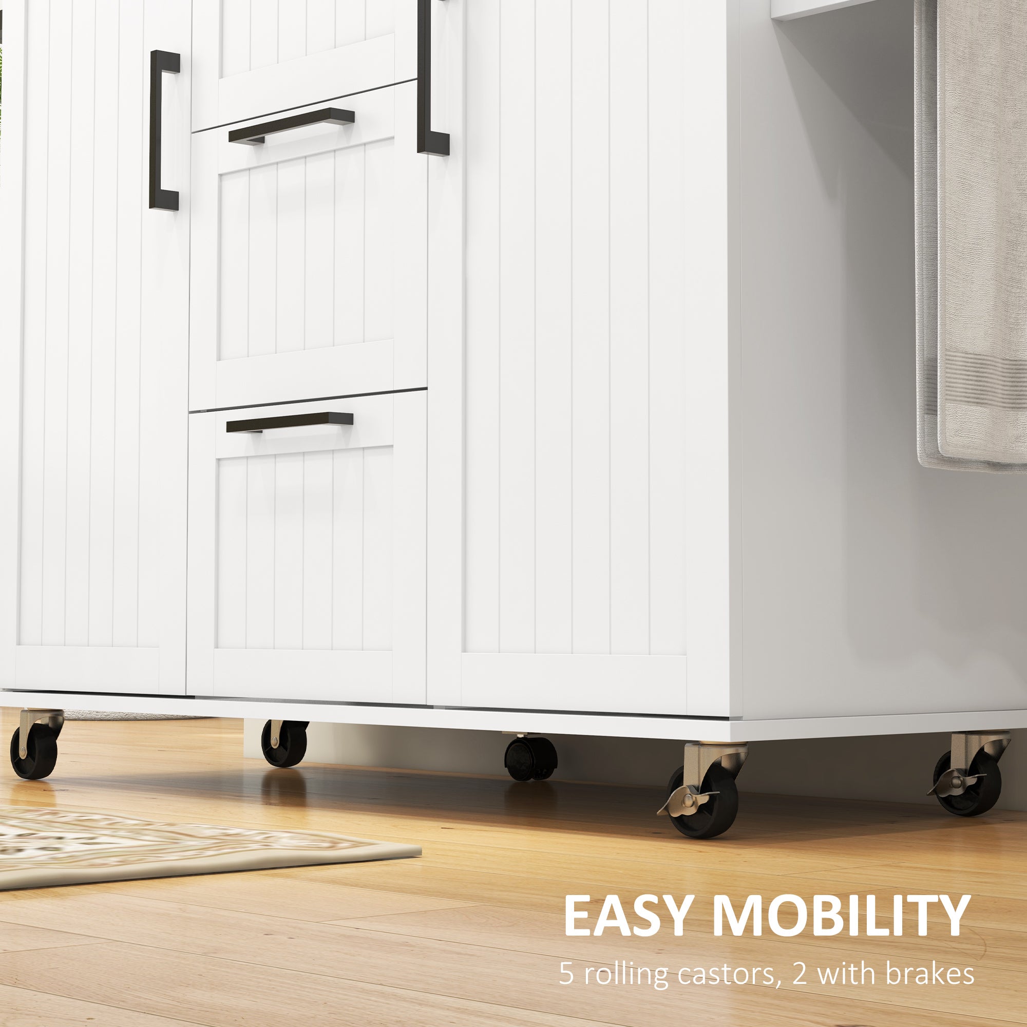 Rolling Kitchen Cart on Wheels with Drop Leaf, Kitchen Island with 3 Drawers, Solid Wood Top and Towel Rack, White Kitchen Islands & Kitchen Carts at Gallery Canada