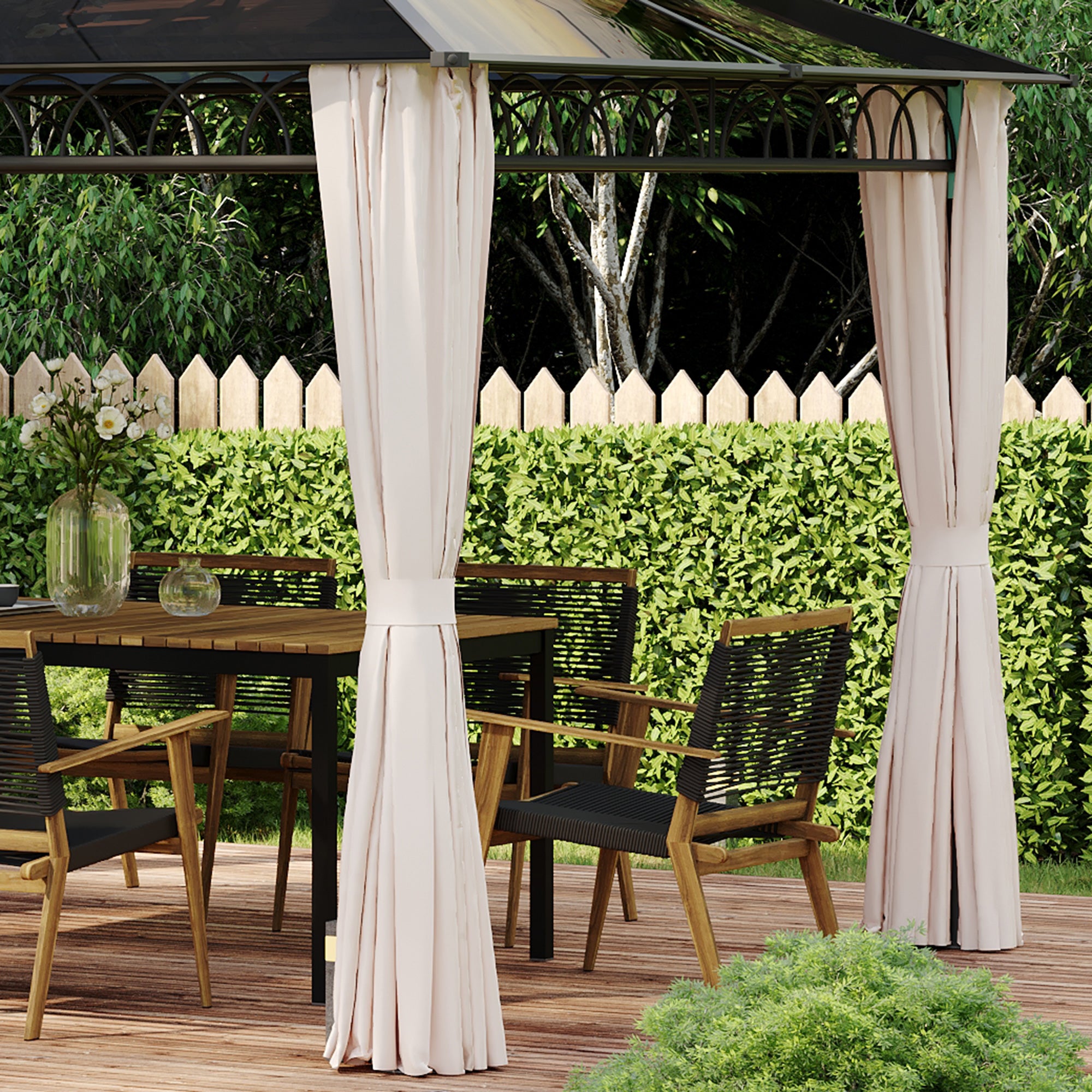 10' x 12' Outdoor Hardtop Gazebo Canopy w/ Double PC Roof, Steel Frame, Nettings, Curtains for Garden Lawn Deck, Khaki Gazebos at Gallery Canada