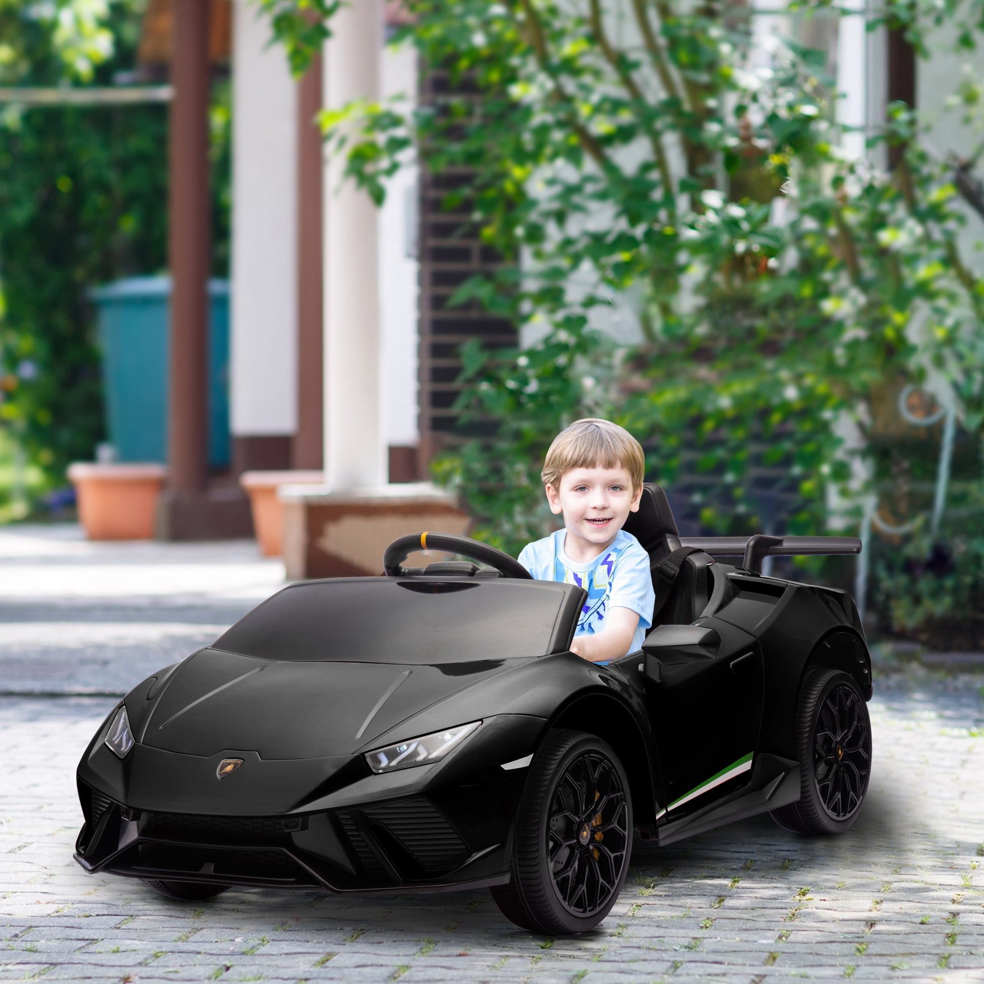 12V Lamborghini Huracan Licensed Kids Electric Car with Remote Control, Spring Suspension, Transport Wheels, Black Electric Toy Cars   at Gallery Canada