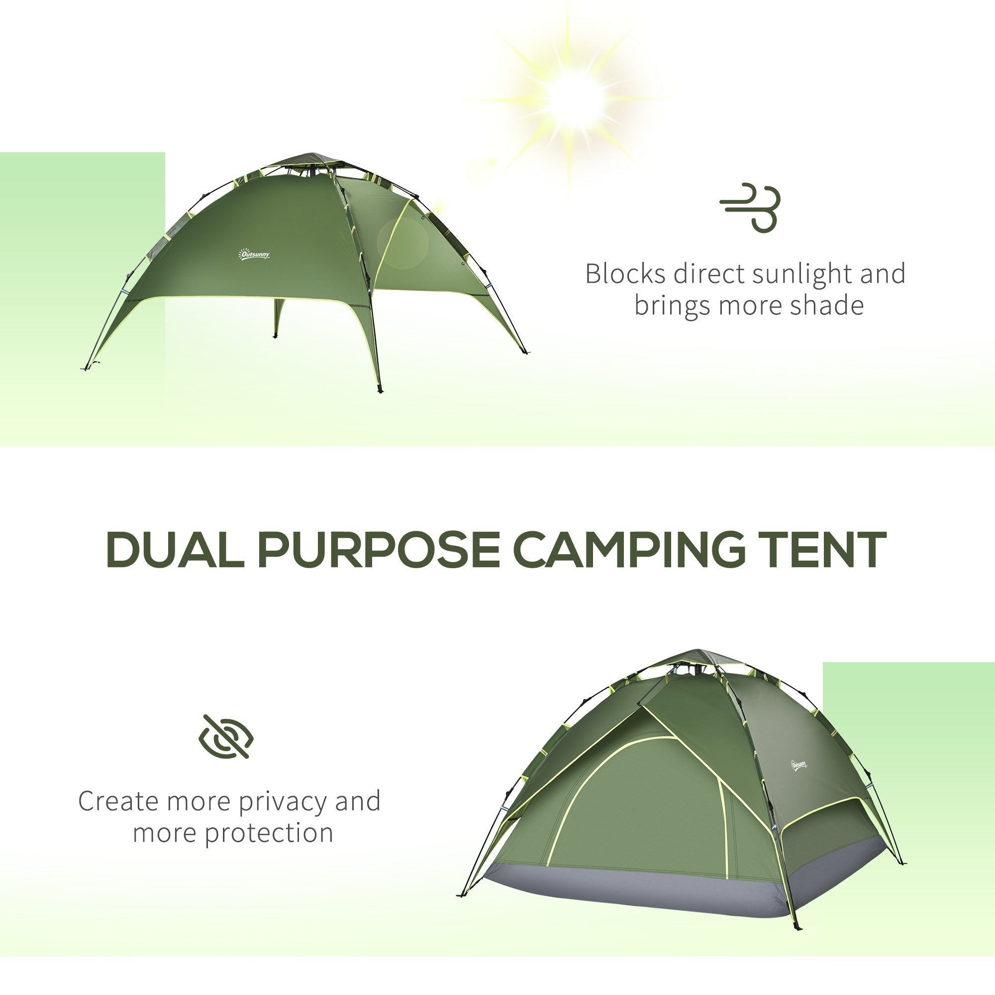 Camping Tent, 3 Person Family Tent, 1000mm Waterproof, with Sewn-in Groundsheet and Carry Bag, for Fishing, Dark Green Camping Tents at Gallery Canada