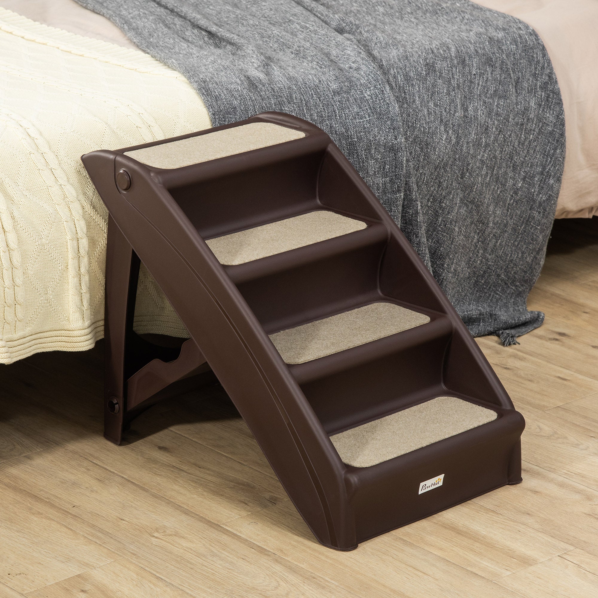 4-Level Portable Pet Stairs, Foldable Dog Ramp, Lightweight Cat Steps, with Nonslip Soft Mats, for High Bed, Sofa, Up to 44 lbs, Dark Brown Dog Stairs at Gallery Canada