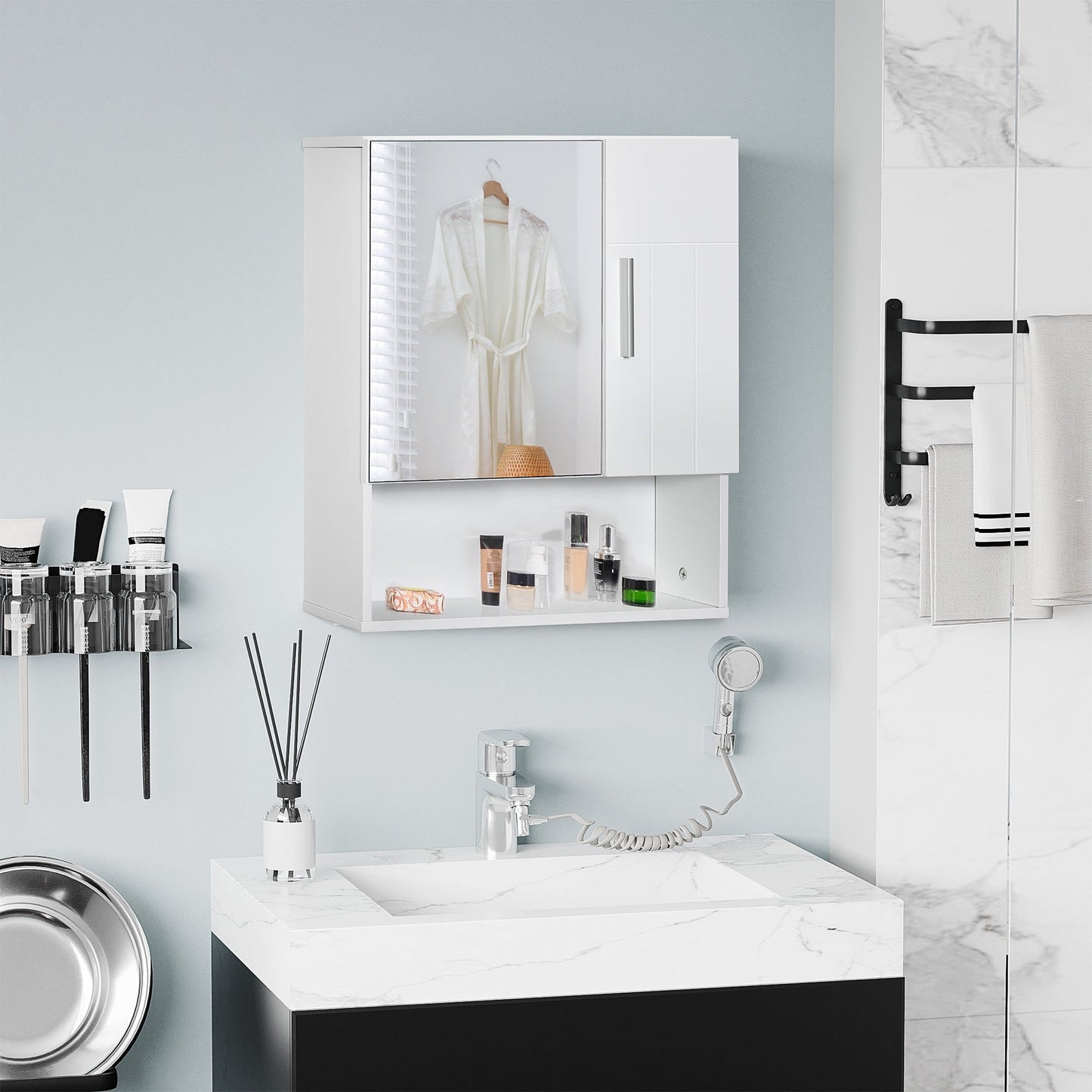 Bathroom Mirror Cabinet, Wall Mounted Medicine Cabinet with Double Doors and Adjustable Shelf, White Mirror Medicine Cabinets   at Gallery Canada