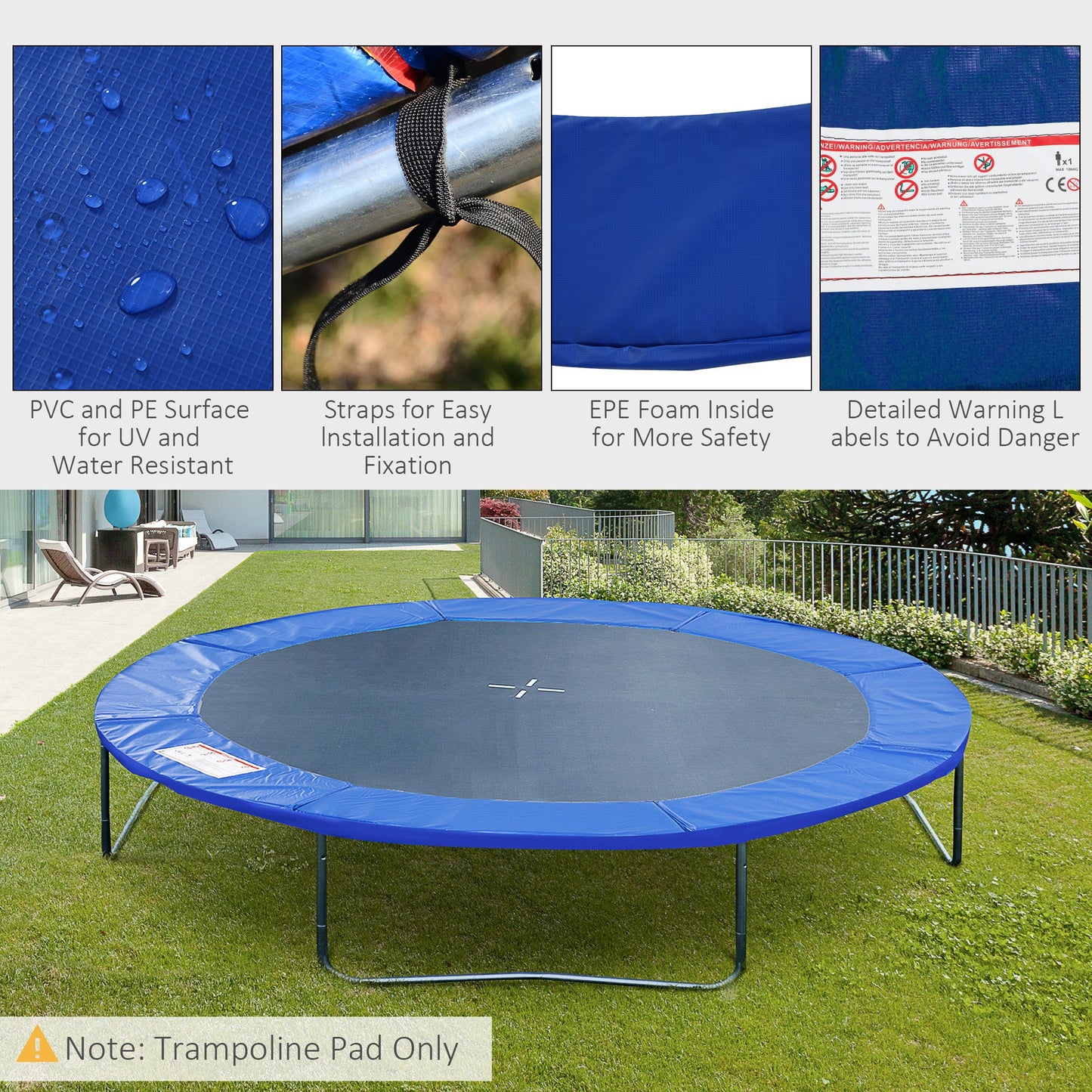 Φ8ft Trampoline Pad Φ96" Spring Safety Replacement Gym Bounce Jump Cover EPE Foam Blue Trampolines   at Gallery Canada