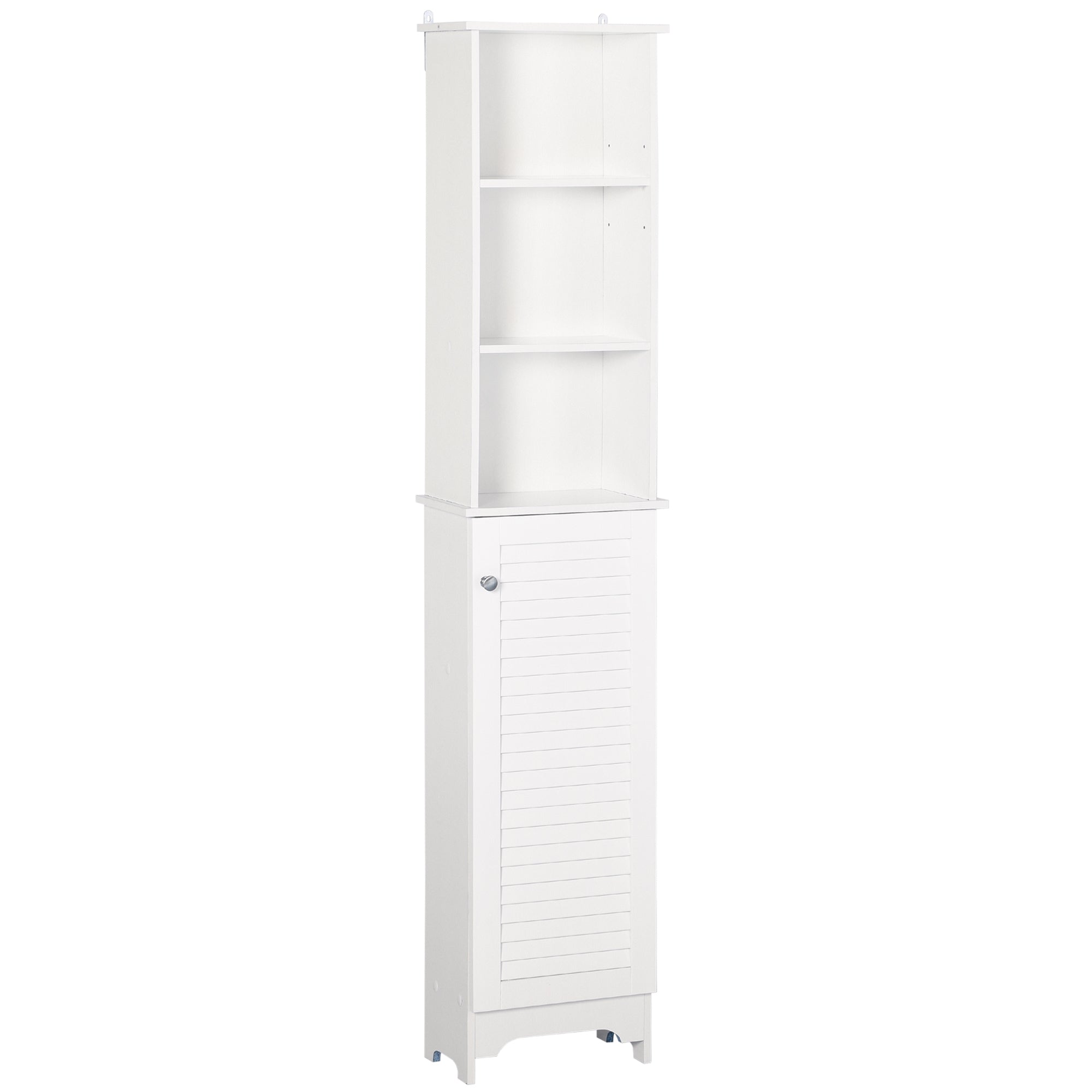 Tall Bathroom Storage Cabinet, Freestanding Linen Tower with 3-Tier Open Adjustable Shelf and Cupboard, White Bathroom Cabinets White  at Gallery Canada