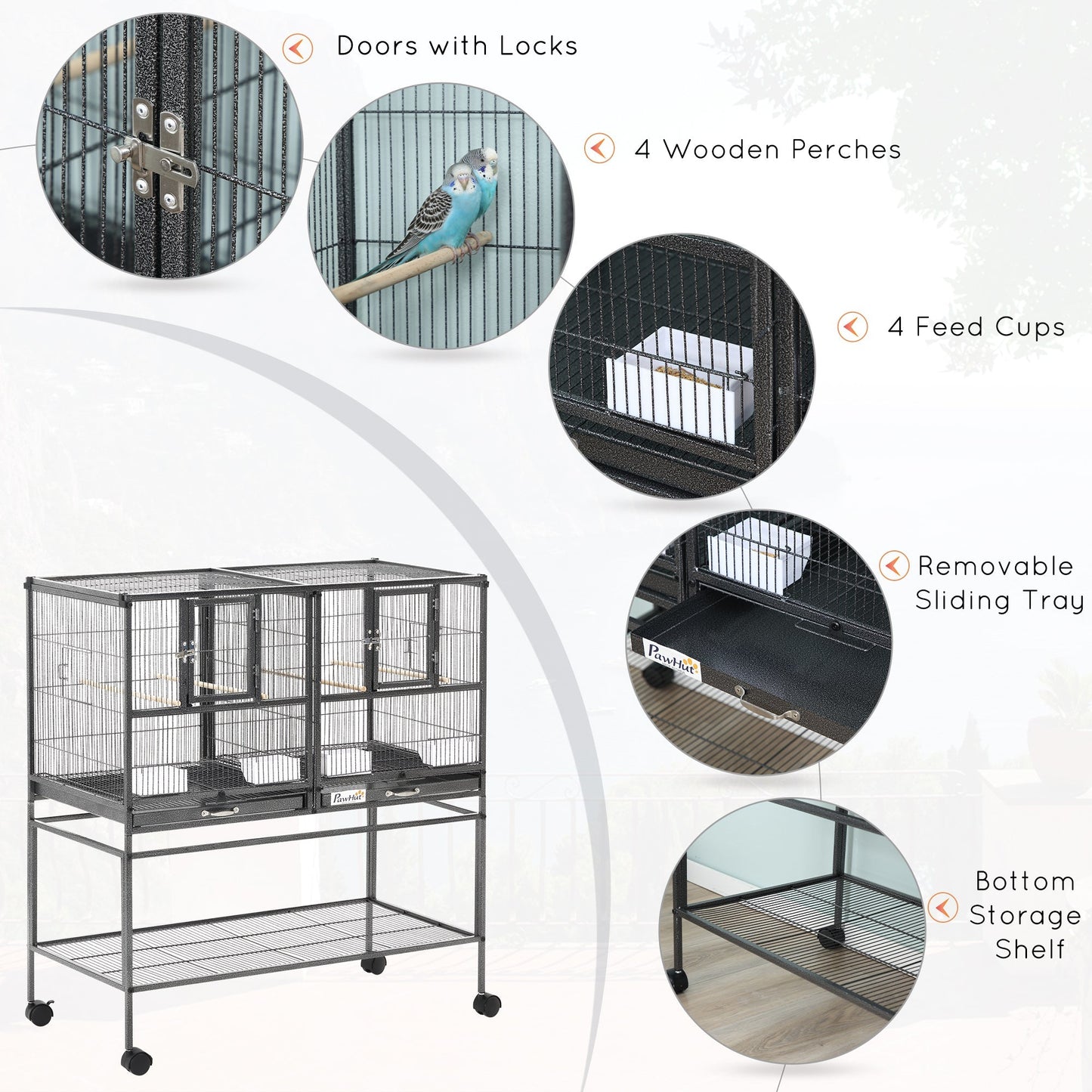 Large Double Rolling Metal Bird Cage Bird House w/ Removable Tray Storage Shelf Bird Cages   at Gallery Canada