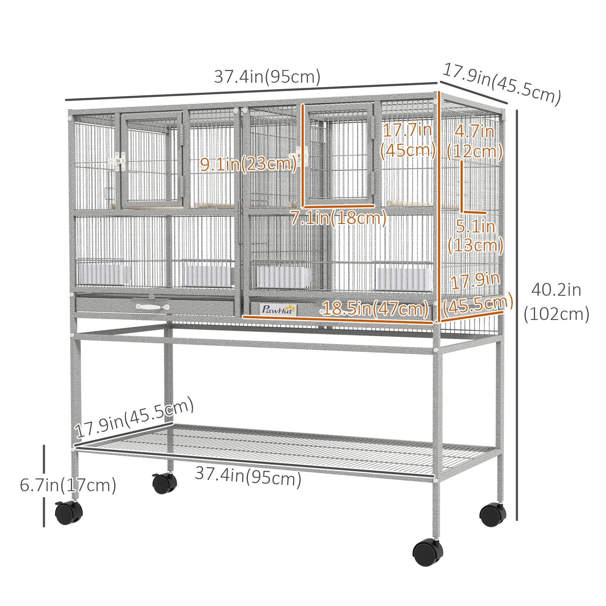 Large Double Rolling Metal Bird Cage Bird House w/ Removable Tray Storage Shelf Bird Cages   at Gallery Canada