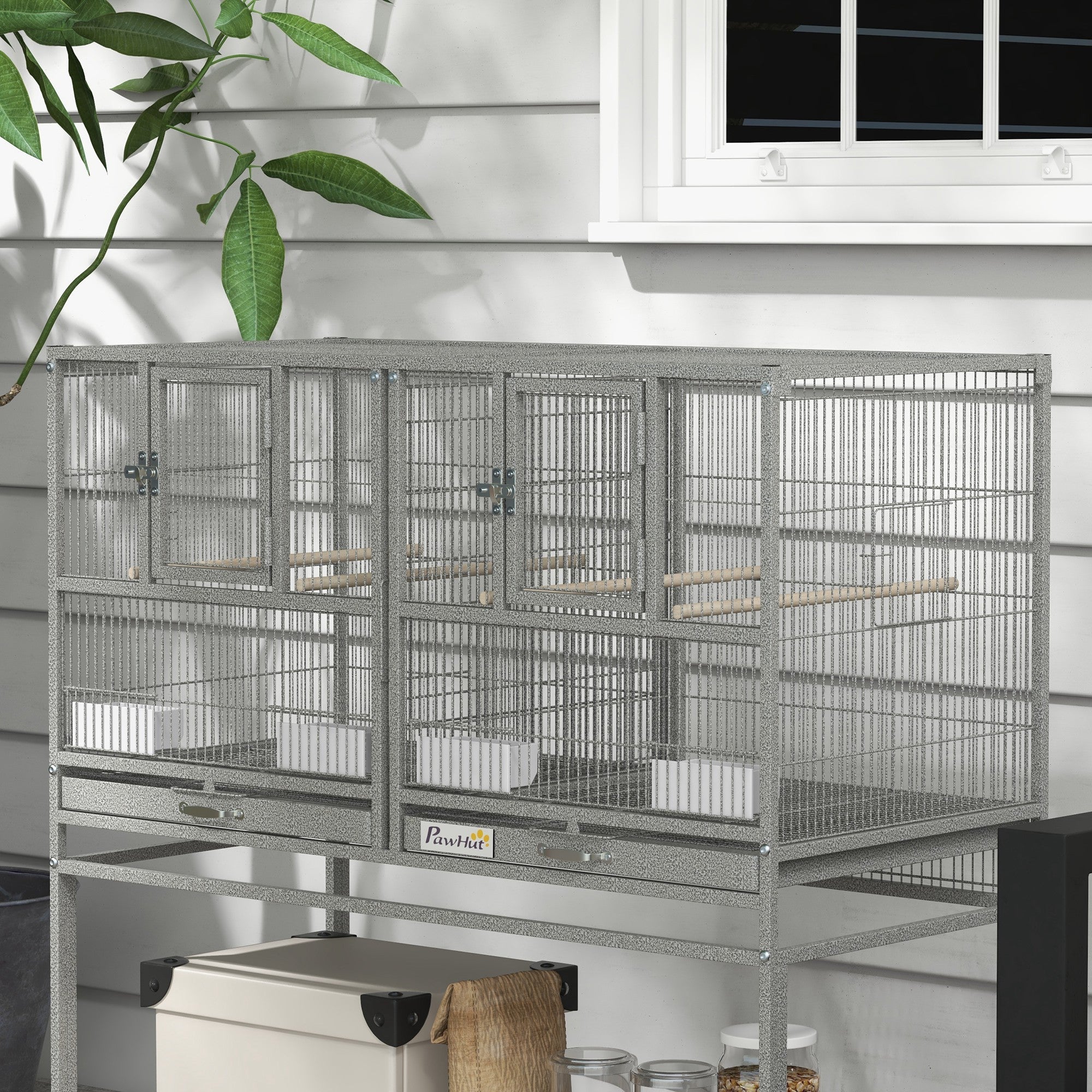 Large Double Rolling Metal Bird Cage Bird House w/ Removable Tray Storage Shelf Bird Cages   at Gallery Canada