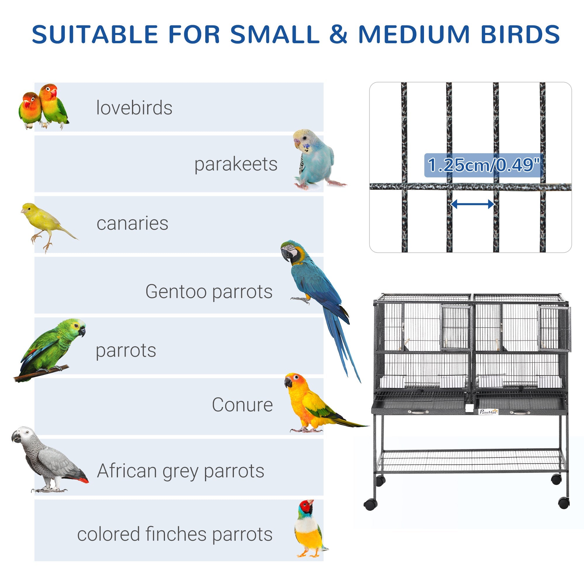 Large Double Rolling Metal Bird Cage Bird House w/ Removable Tray Storage Shelf Bird Cages   at Gallery Canada