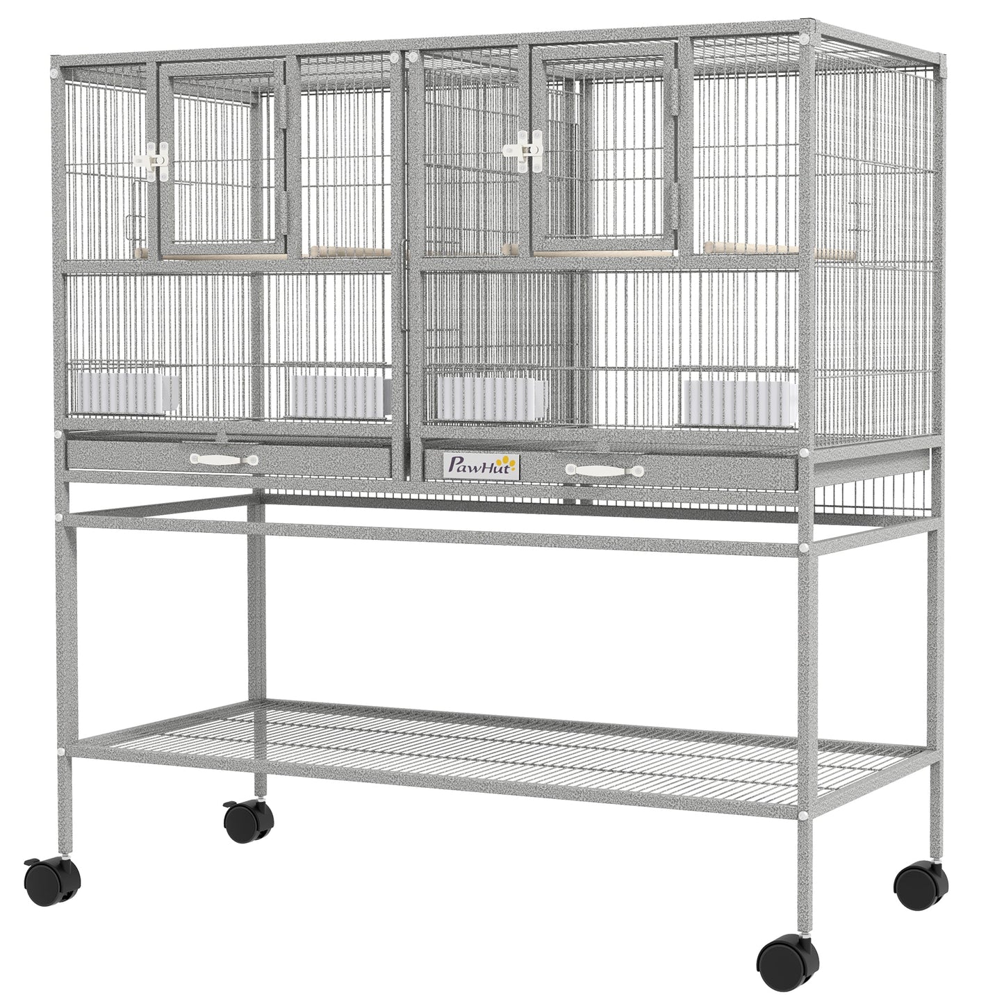 Large Double Rolling Metal Bird Cage Bird House w/ Removable Tray Storage Shelf Bird Cages Light Grey  at Gallery Canada