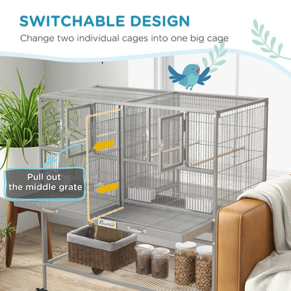 Large Double Rolling Metal Bird Cage Bird House w/ Removable Tray Storage Shelf Bird Cages   at Gallery Canada