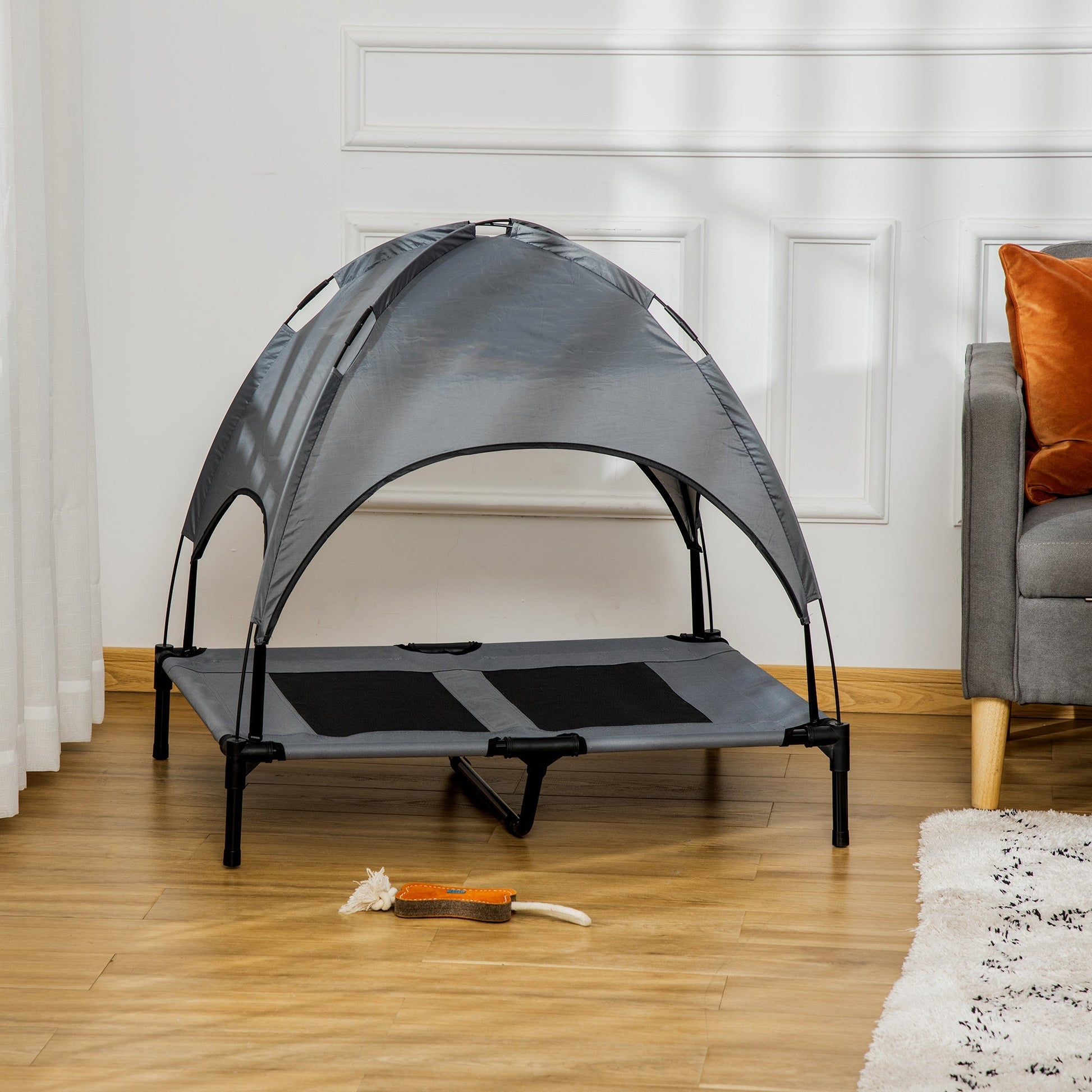 Large Elevated Dog Bed 6.2" L X 29.9" W 36.2" H Foldable Outdoor Cat Dog Canopy Cot w/ Carry Bag Grey Elevated Dog Beds   at Gallery Canada