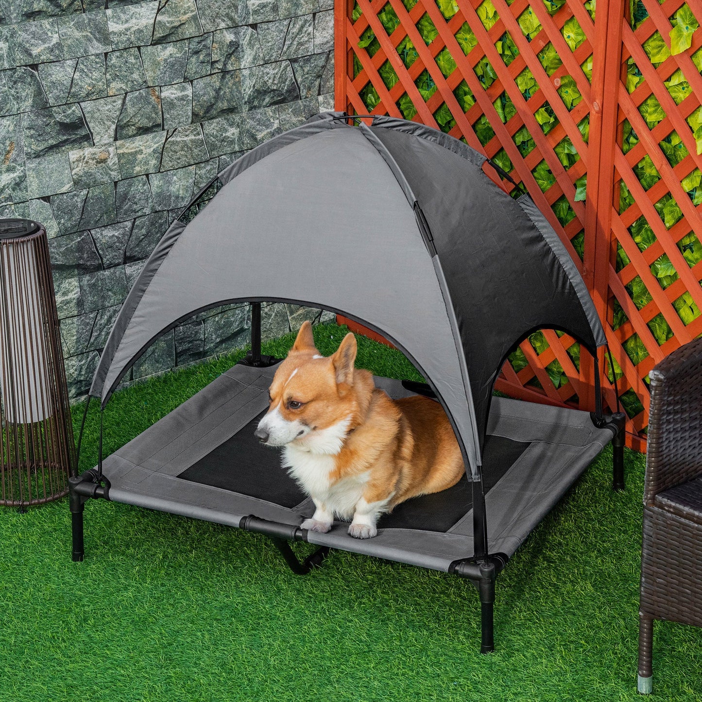 Large Elevated Dog Bed 6.2" L X 29.9" W 36.2" H Foldable Outdoor Cat Dog Canopy Cot w/ Carry Bag Grey Elevated Dog Beds   at Gallery Canada