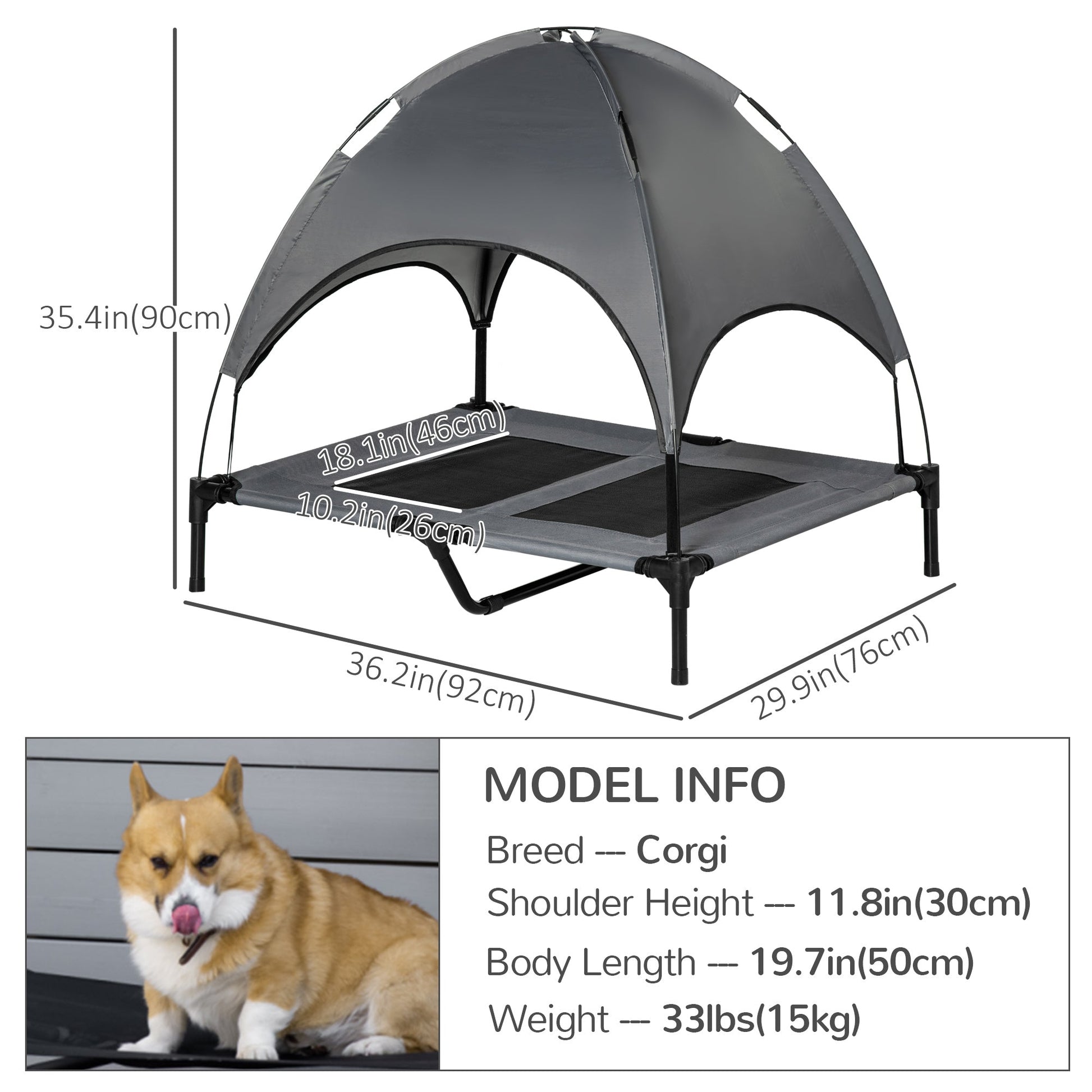 Large Elevated Dog Bed 6.2" L X 29.9" W 36.2" H Foldable Outdoor Cat Dog Canopy Cot w/ Carry Bag Grey Elevated Dog Beds   at Gallery Canada