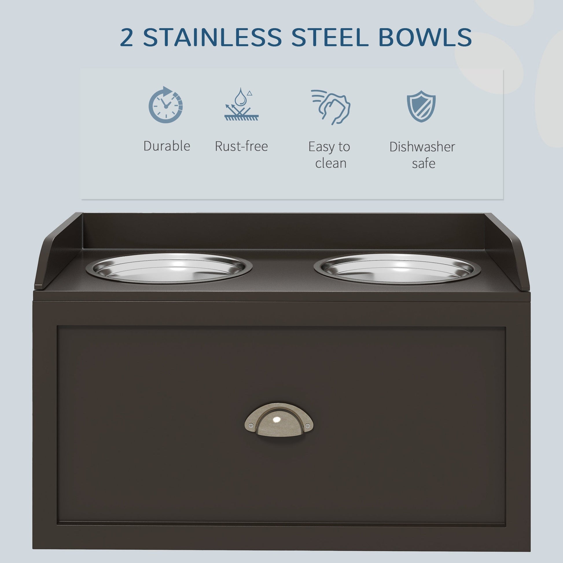 Large Elevated Dog Bowls with Storage Drawer, Raised Pet Feeding Station with 2 Stainless Steel Bowls, Brown Dog Bowls   at Gallery Canada