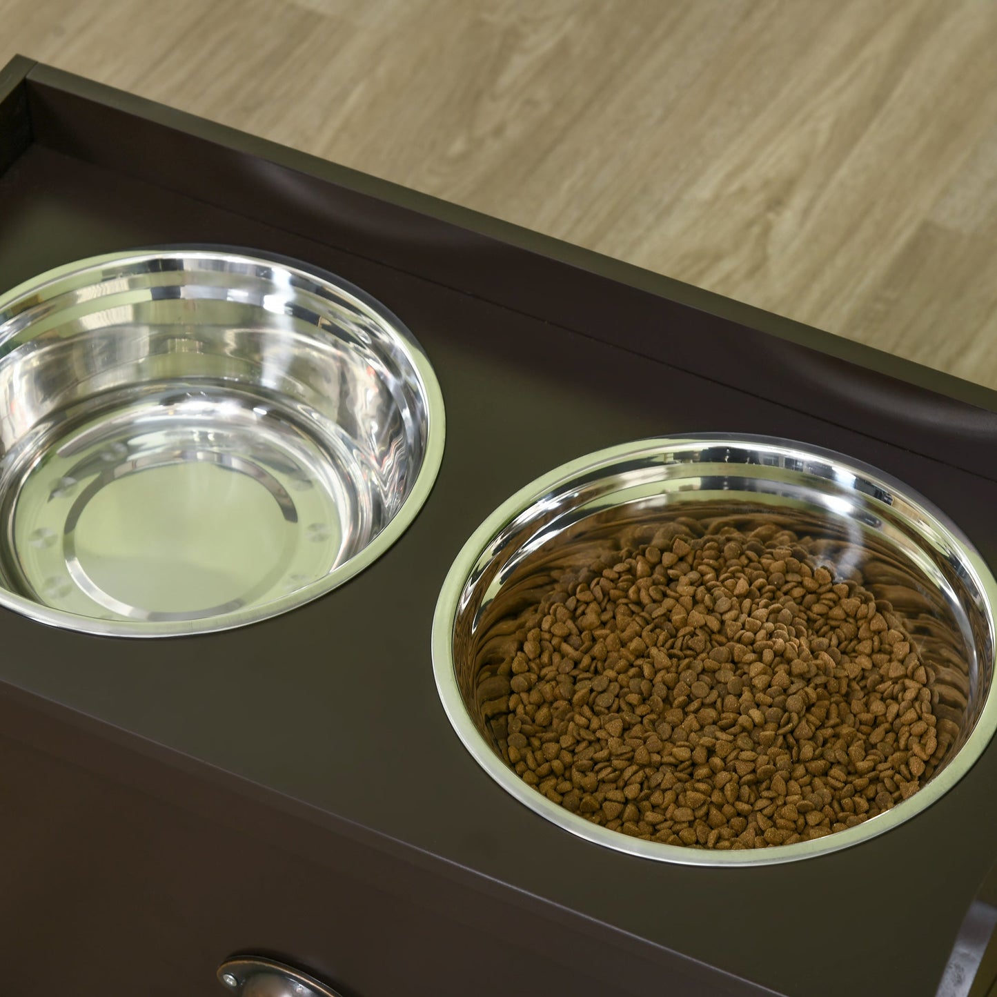 Large Elevated Dog Bowls with Storage Drawer, Raised Pet Feeding Station with 2 Stainless Steel Bowls, Brown Dog Bowls   at Gallery Canada