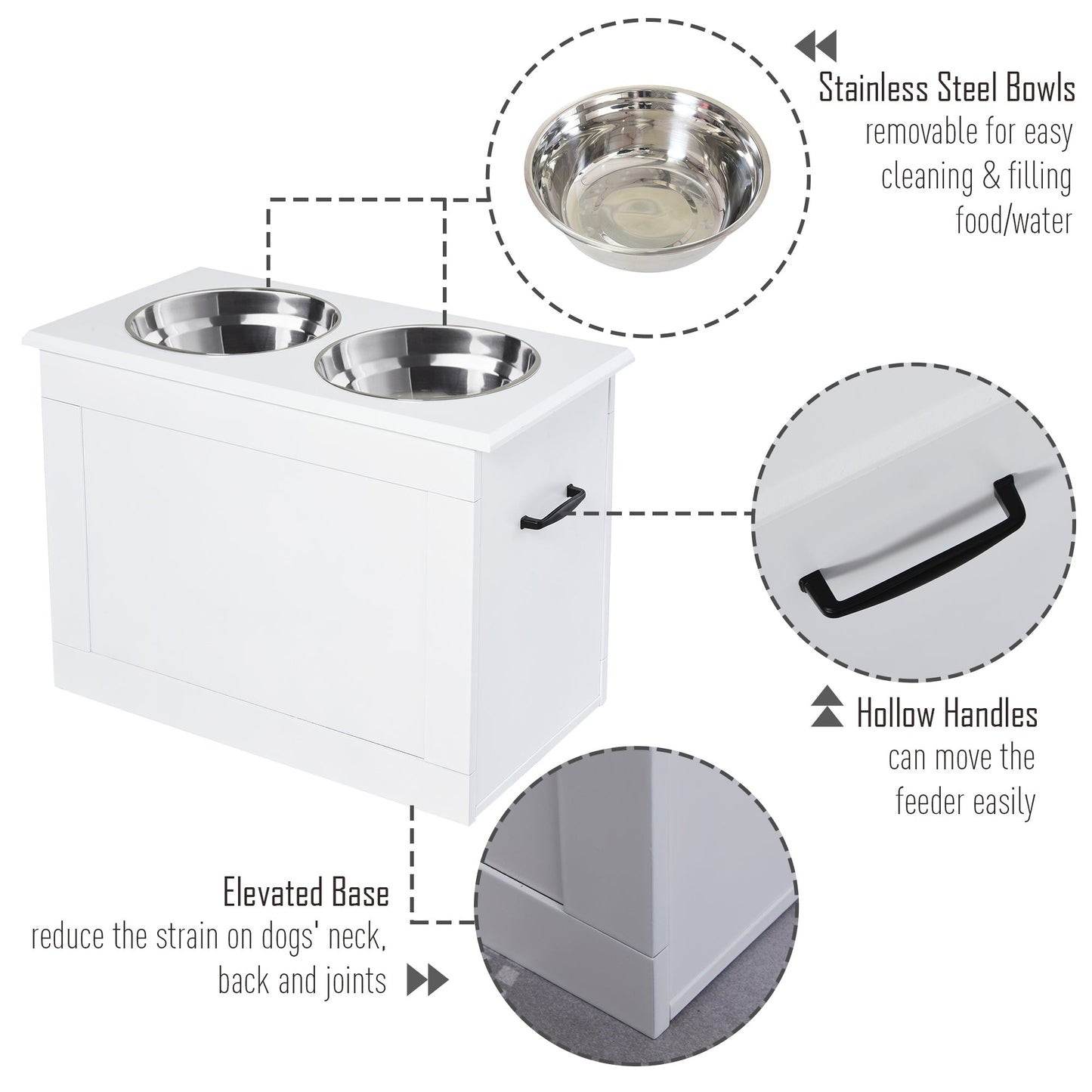 Large Elevated Pet Feeder with Storage Dog Pet Diner Function 2 Stainless Steel Dog Bowls Elevated Base for Large Dogs and Other Large Pet, White Dog Bowls   at Gallery Canada