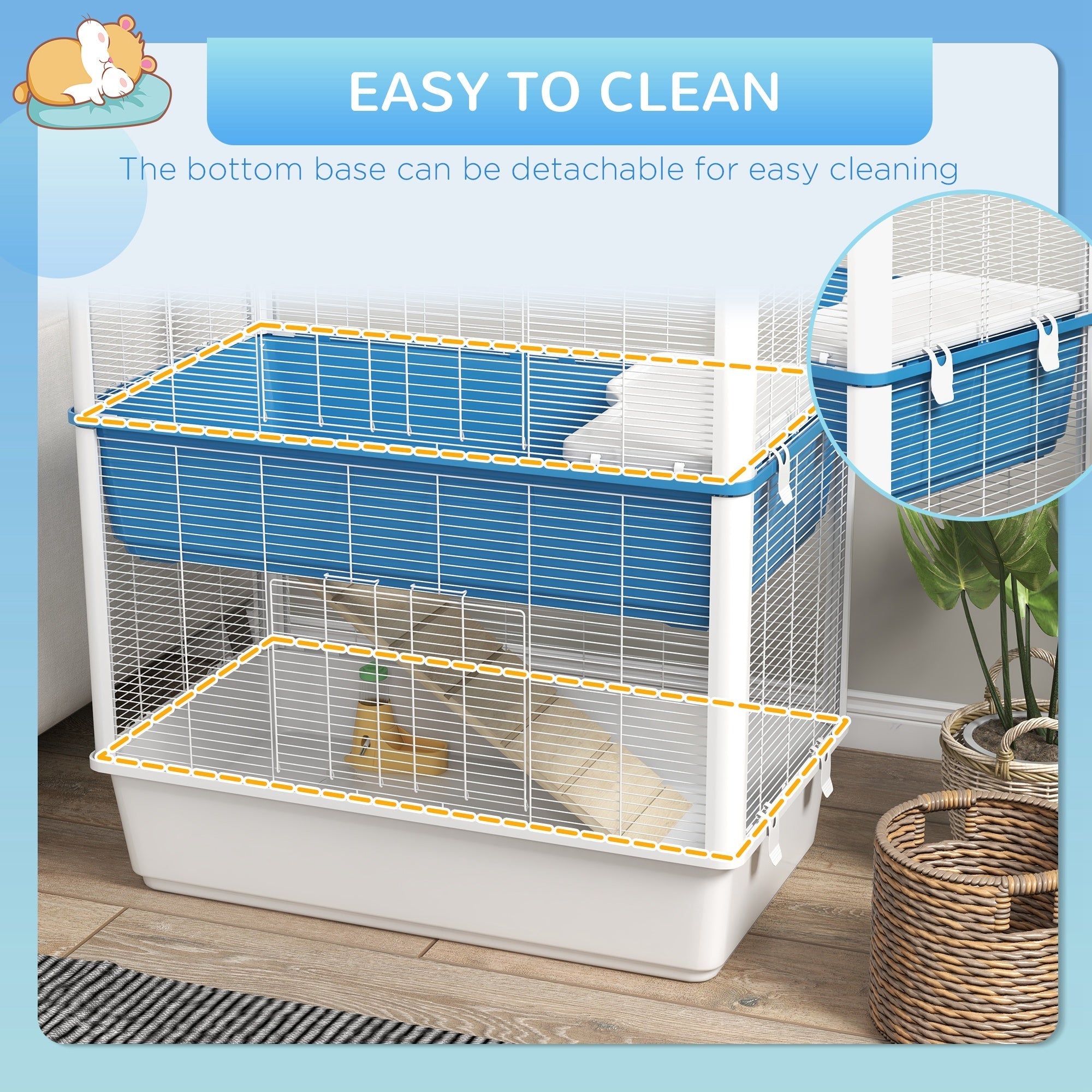 Large Hamster Cage with Accessories, Rat Cage Gerbil Habitat with Detachable Bottom, Ramps, Platform, Food Bowl, Water Bottle, 31