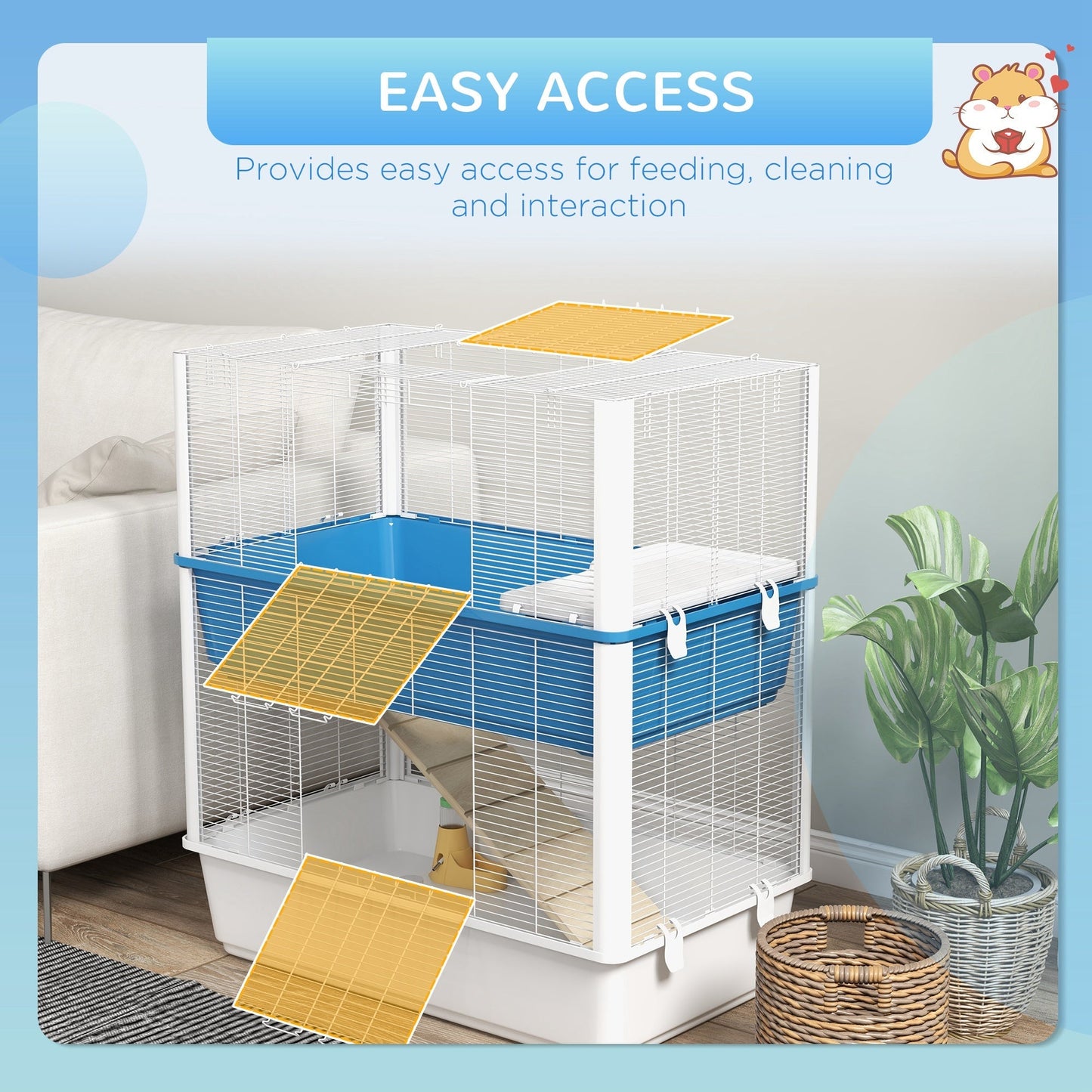 Large Hamster Cage with Accessories, Rat Cage Gerbil Habitat with Detachable Bottom, Ramps, Platform, Food Bowl, Water Bottle, 31" x 18" x 35" Hamster Cages   at Gallery Canada