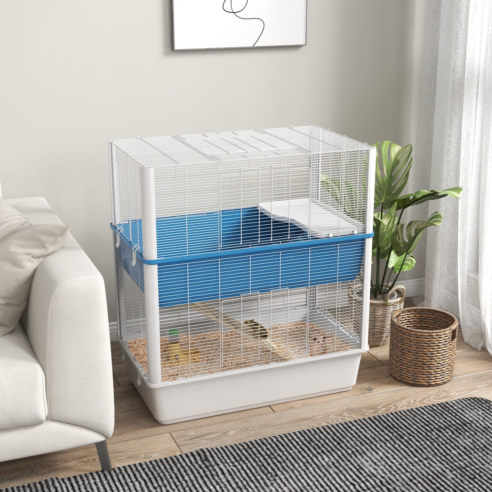 Large Hamster Cage with Accessories, Rat Cage Gerbil Habitat with Detachable Bottom, Ramps, Platform, Food Bowl, Water Bottle, 31" x 18" x 35" Hamster Cages   at Gallery Canada