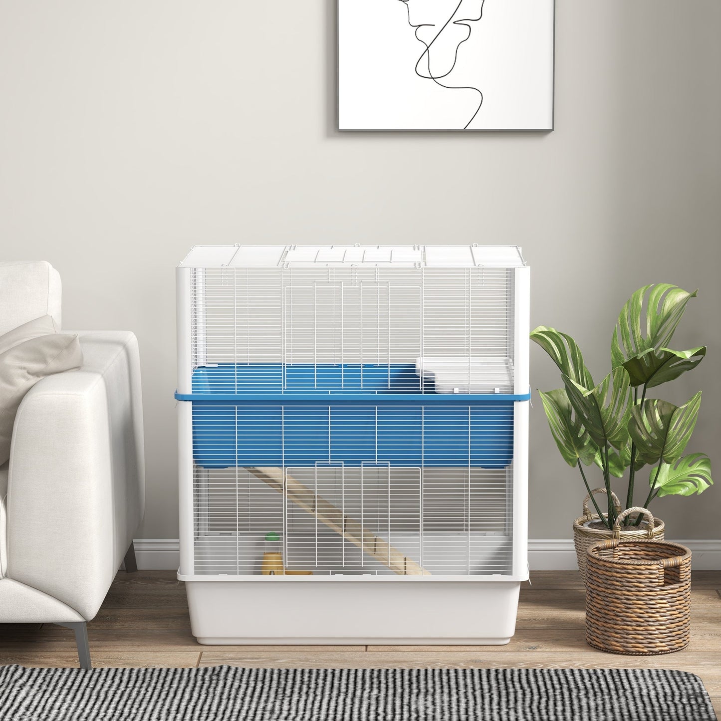 Large Hamster Cage with Accessories, Rat Cage Gerbil Habitat with Detachable Bottom, Ramps, Platform, Food Bowl, Water Bottle, 31" x 18" x 35" Hamster Cages   at Gallery Canada