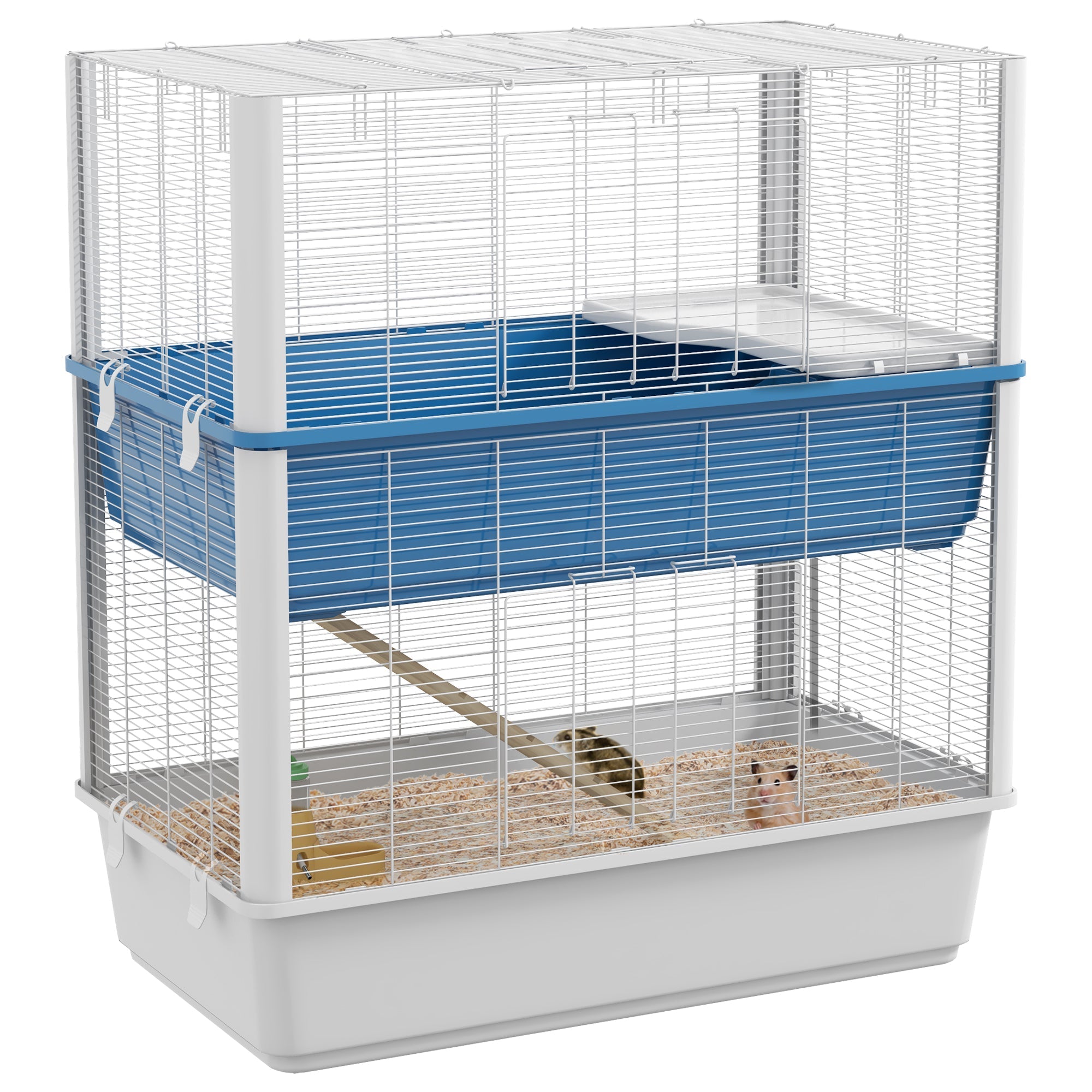 Large Hamster Cage with Accessories, Rat Cage Gerbil Habitat with Detachable Bottom, Ramps, Platform, Food Bowl, Water Bottle, 31