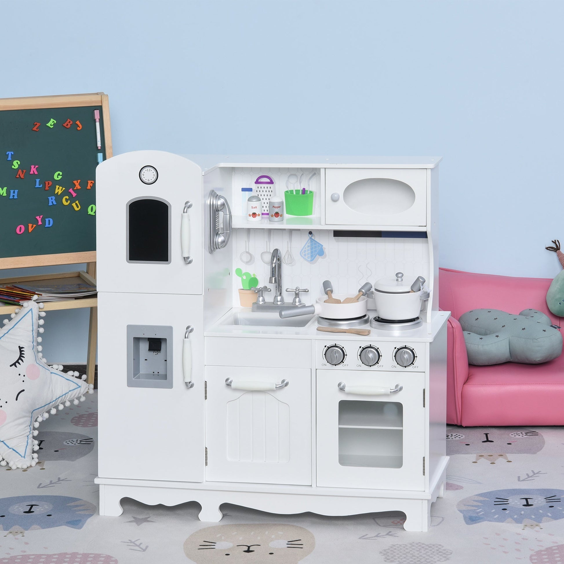 Large Kids Kitchen Playset With Telephone, Water Dispenser Simulation Cooking Set Play Kitchen   at Gallery Canada