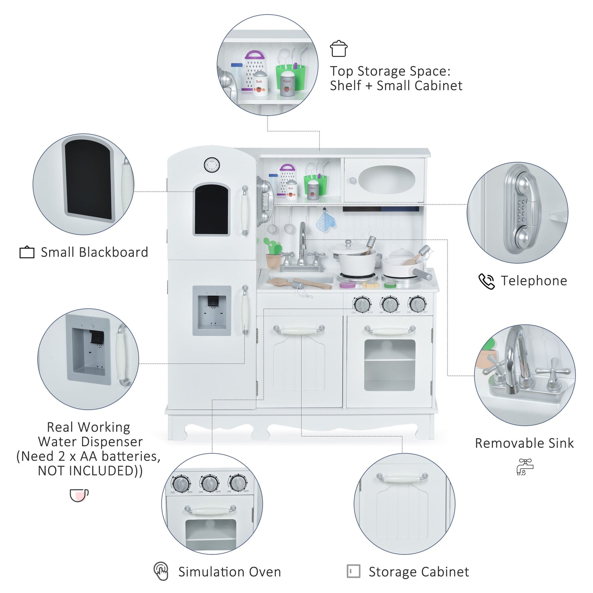 Large Kids Kitchen Playset With Telephone, Water Dispenser Simulation Cooking Set Play Kitchen   at Gallery Canada