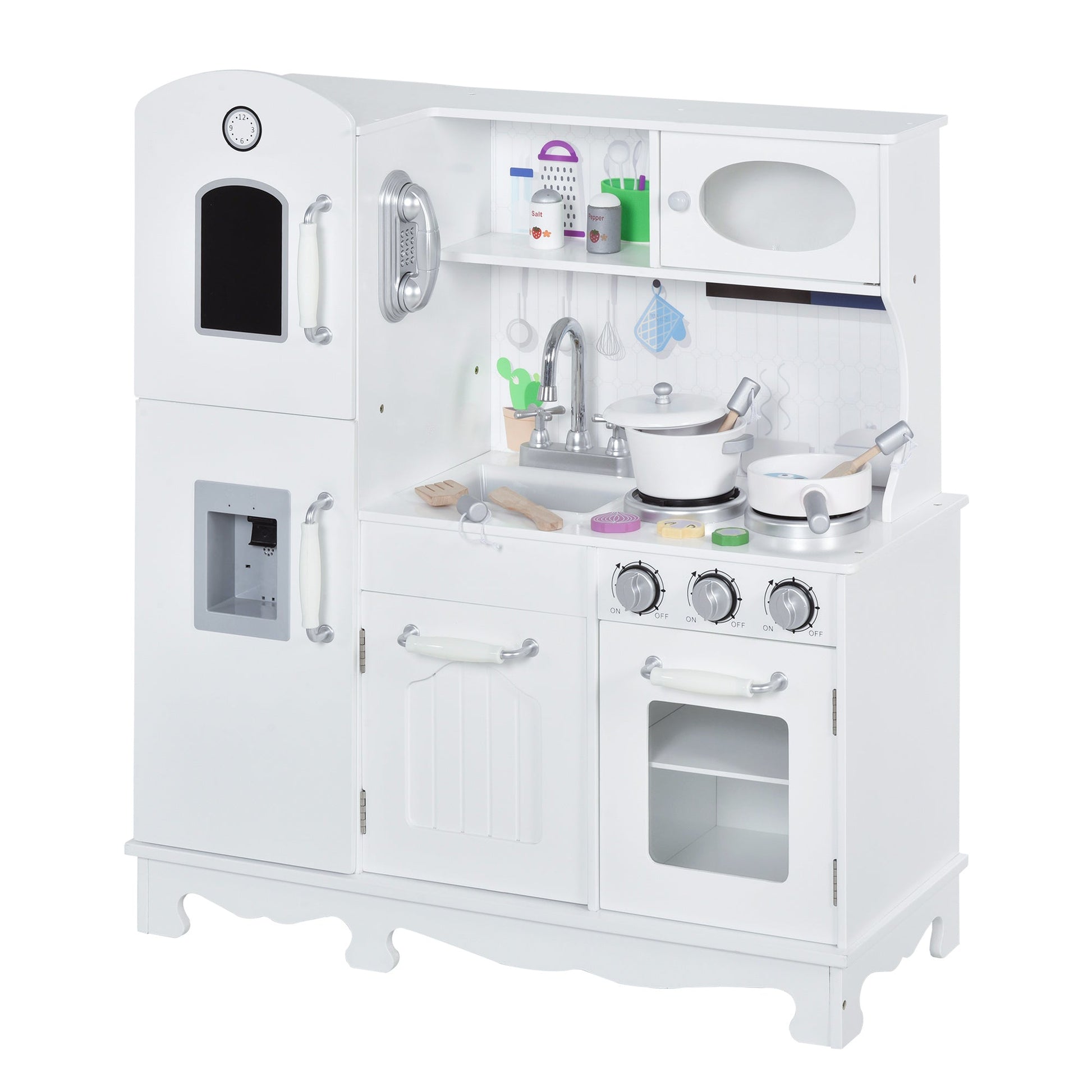 Large Kids Kitchen Playset With Telephone, Water Dispenser Simulation Cooking Set Play Kitchen White  at Gallery Canada