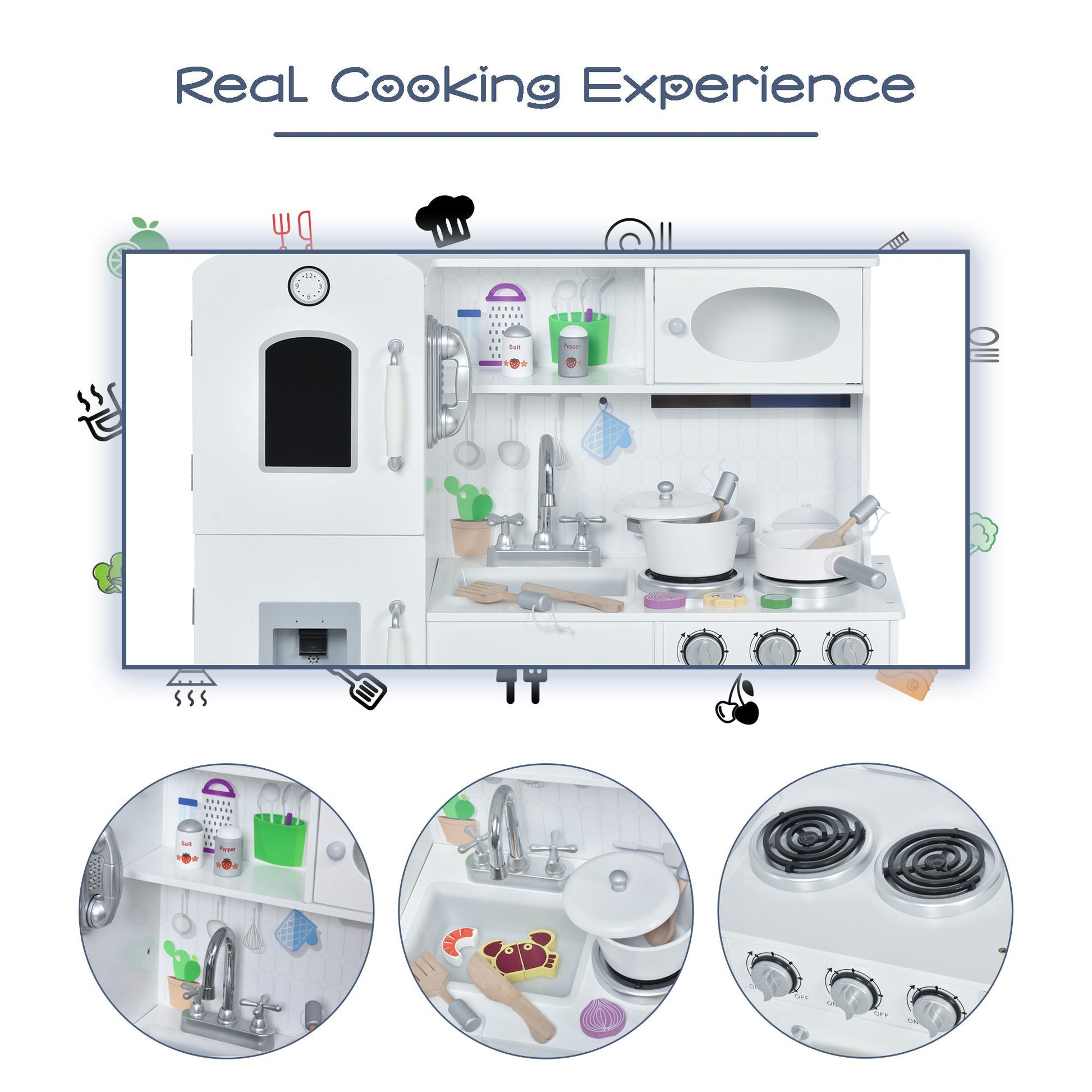 Large Kids Kitchen Playset With Telephone, Water Dispenser Simulation Cooking Set Play Kitchen   at Gallery Canada